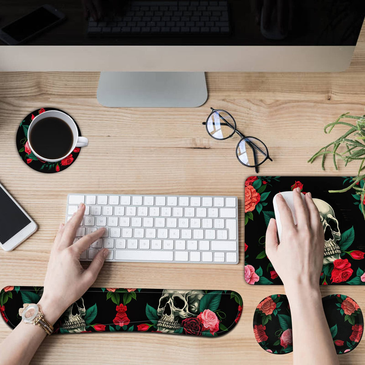 Keyboard Wrist Rest + Mouse Pad + Mouse Wrist Rest Support Set + Coaster, Ergonomic Memory Foam