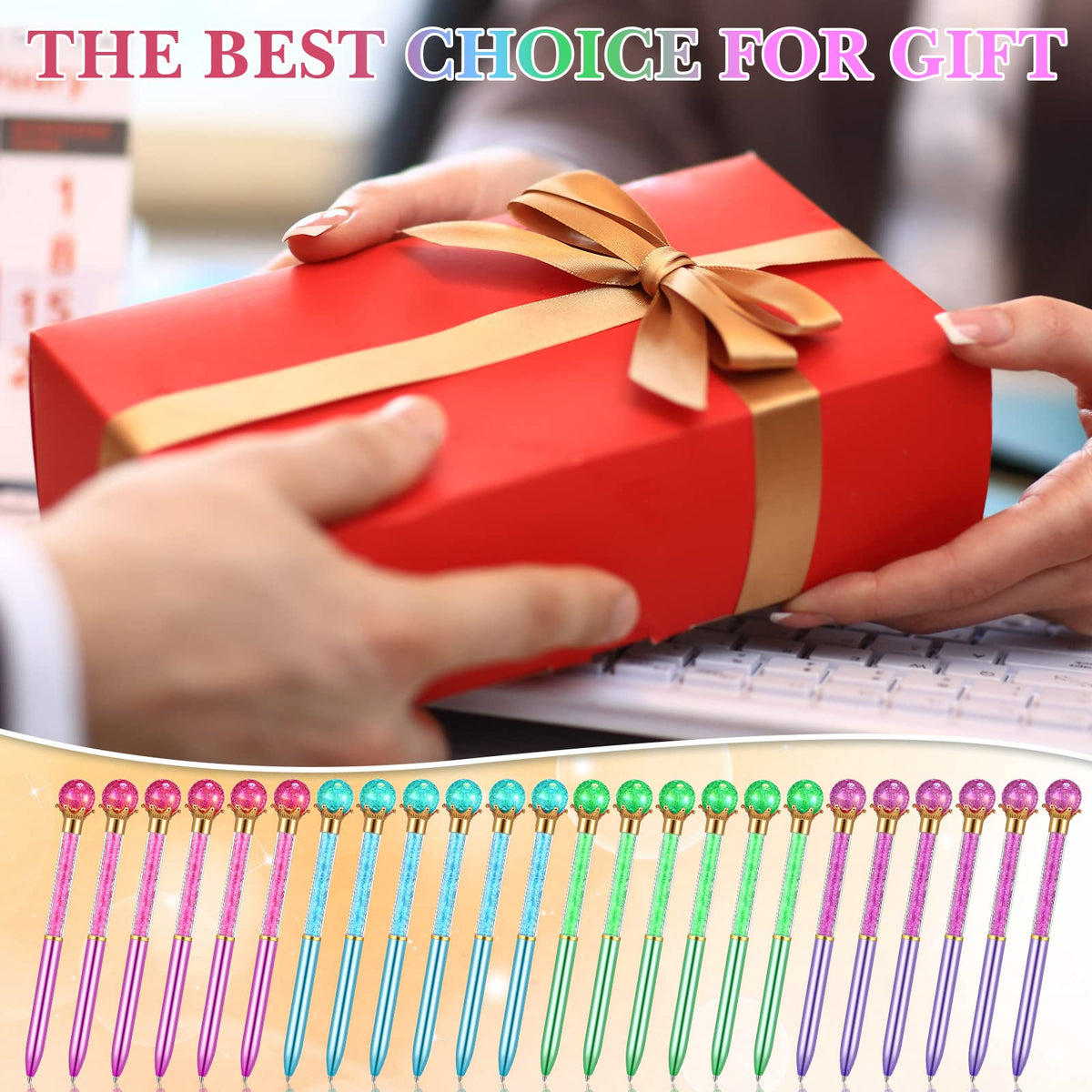 Gersoniel 24 Pcs Big Crystal Diamond Top Pens Rhinestones, Novel Style