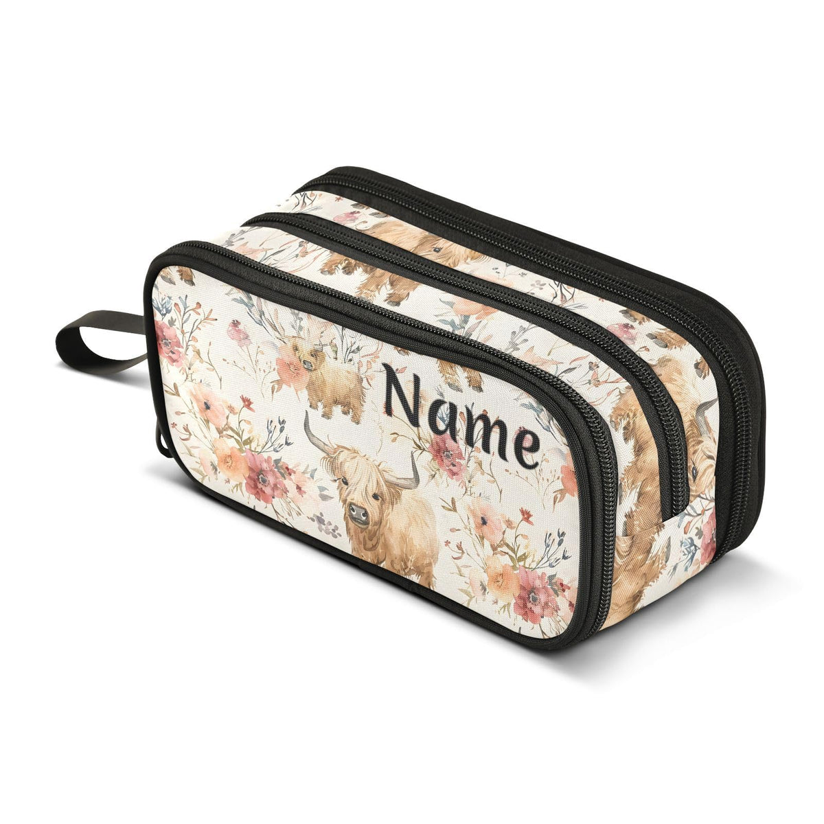 BOENLE Custom Cute Highland Cows Flowers Pencil Case Box Boys Girls Personalized Name Large Pencil