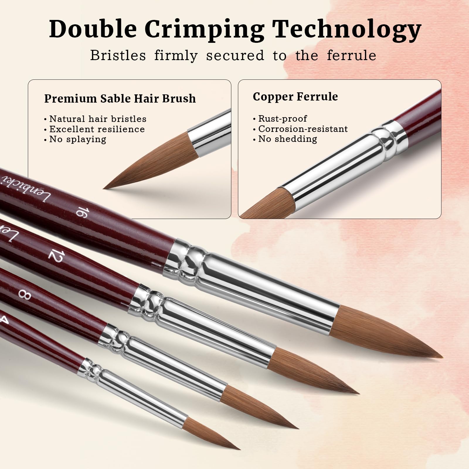 Sable Hair Watercolor Brushes Professional,9pcs Round Detail Watercolor Paint Brush Set,Ideal for