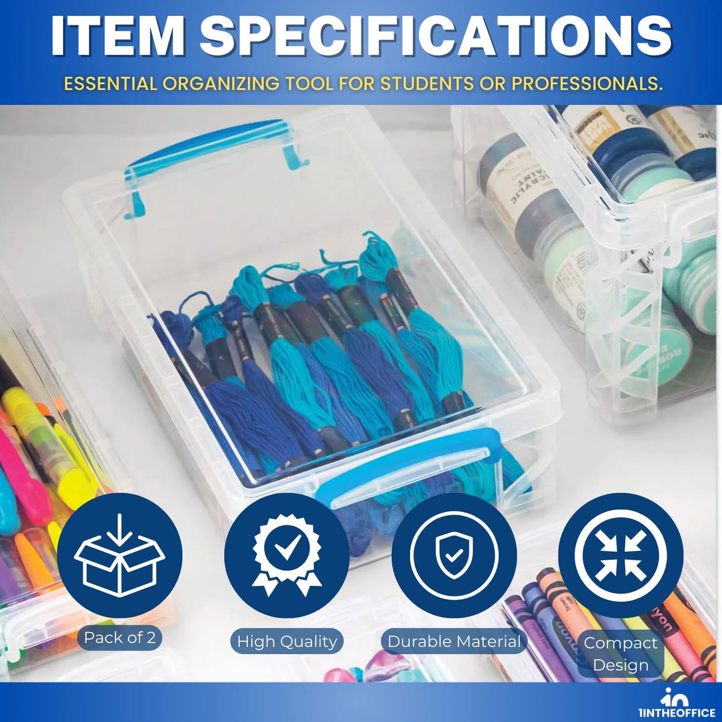 1InTheOffice Large Pencil Box, Translucent (2 Pack)