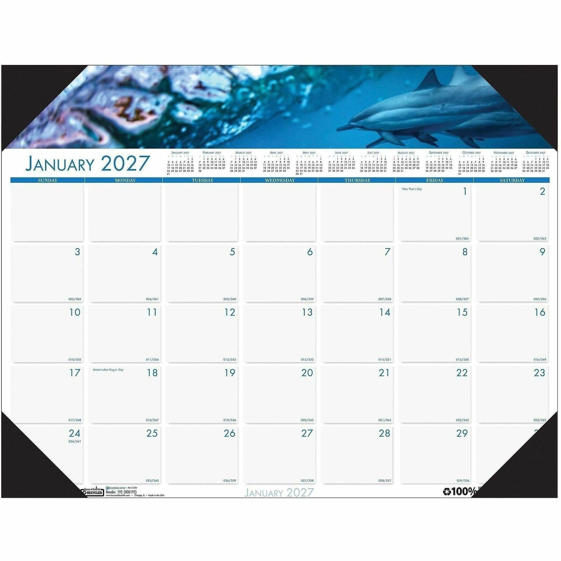 House of Doolittle 2021 Monthly Desk Pad Calendar, Earthscapes Sea Life, 22 x 17 Inches, January