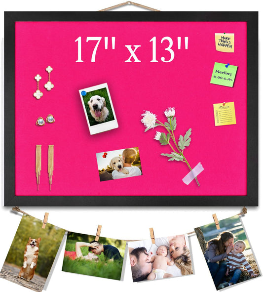 Pink Bulletin Boards Cork Board with Felt, 17"x13" Small Display Pin Board Vision Board for Walls