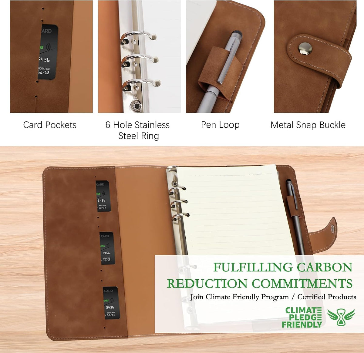 FYY A5 Binder 6 Ring - Refillable Planner Notebook 5.7”x8.3”, Brown