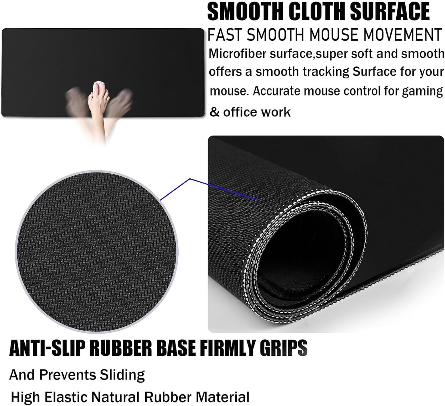 Large Gaming Mouse Pad with Extended Stitched Edges, 35.4x15.7 Inch Durable Non-Slip Natural Rubber