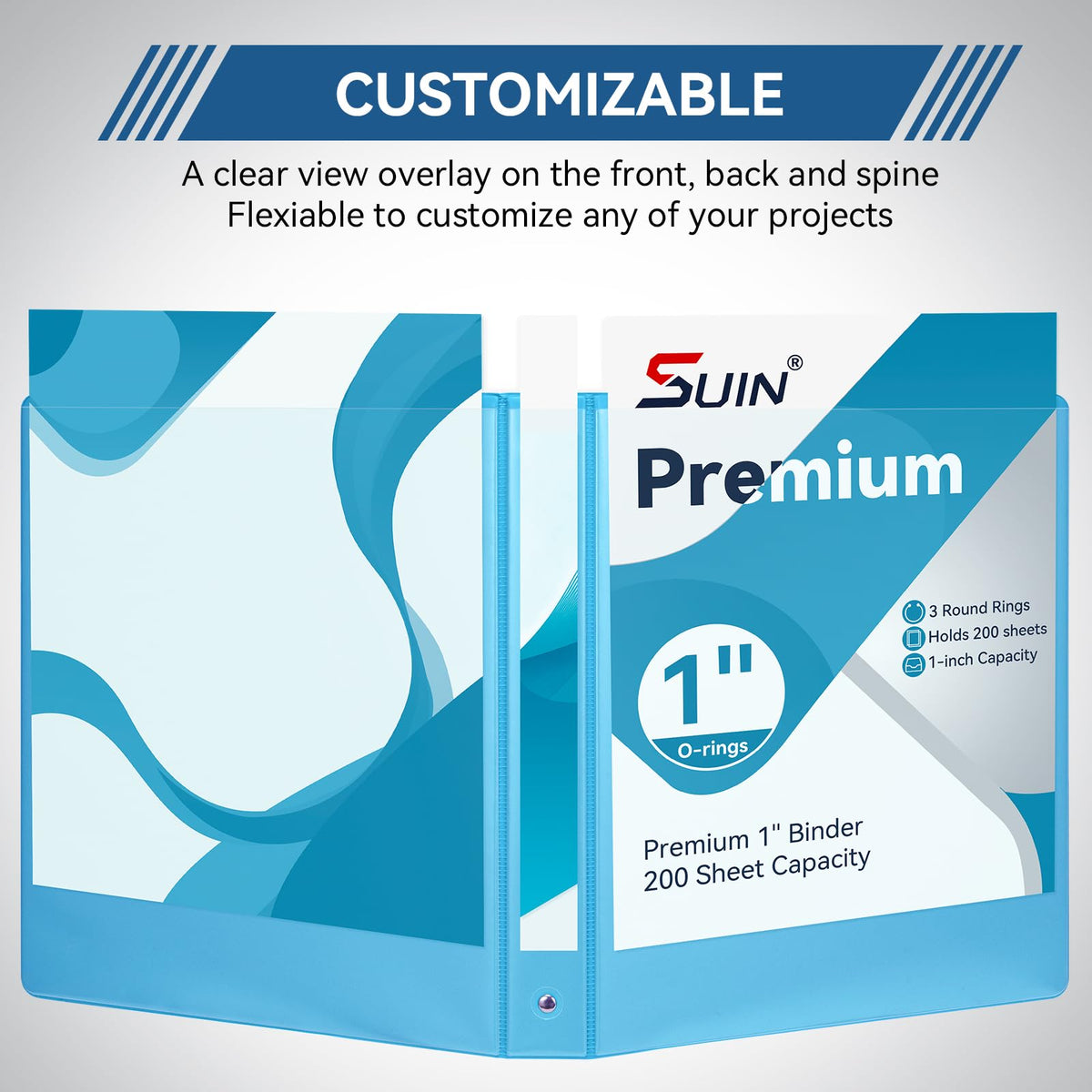 SUIN 1-inch 3 Ring Binder with 2 Interior Pockets, 1''Durable Binders Holds US Letter Size 8.5'' x