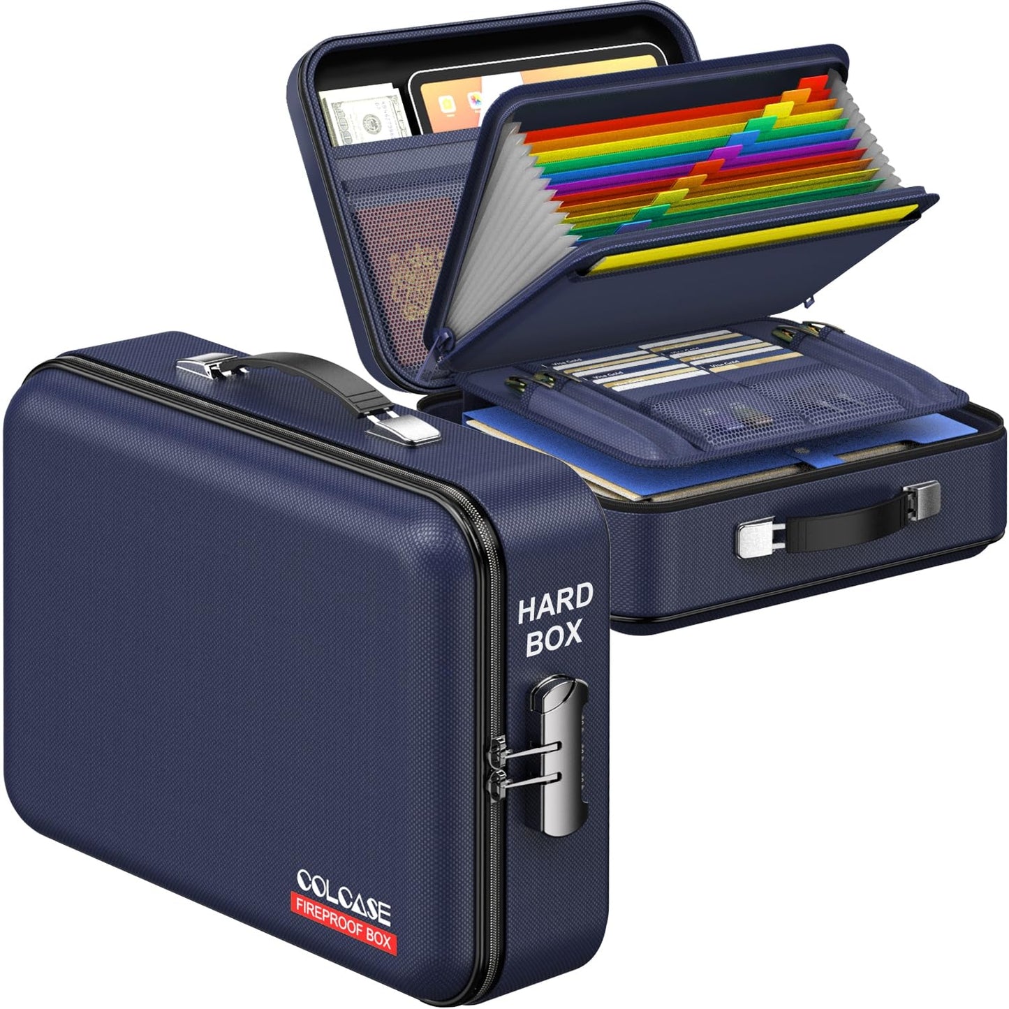 COLCASE Fireproof Document Box with Lock, Hard Fireproof Document Organizer
