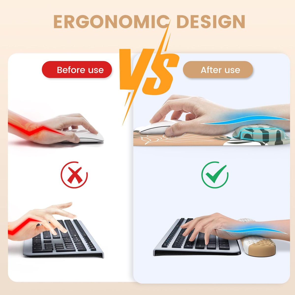HAOCOO Computer Desk Mat Large, Ergonomic Mouse Pad with Wrist Rest and Keyboard Wrist Pad, 4 in 1