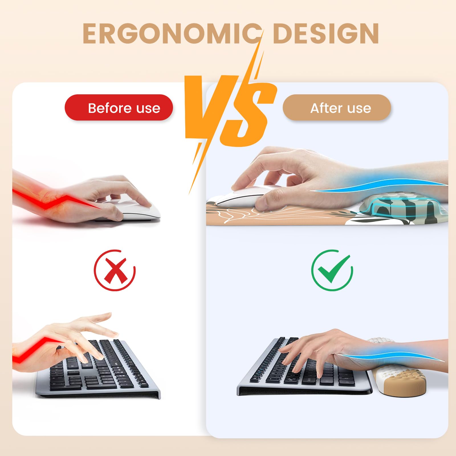 HAOCOO Computer Desk Mat Large, Ergonomic Mouse Pad with Wrist Rest and Keyboard Wrist Pad, 4 in 1