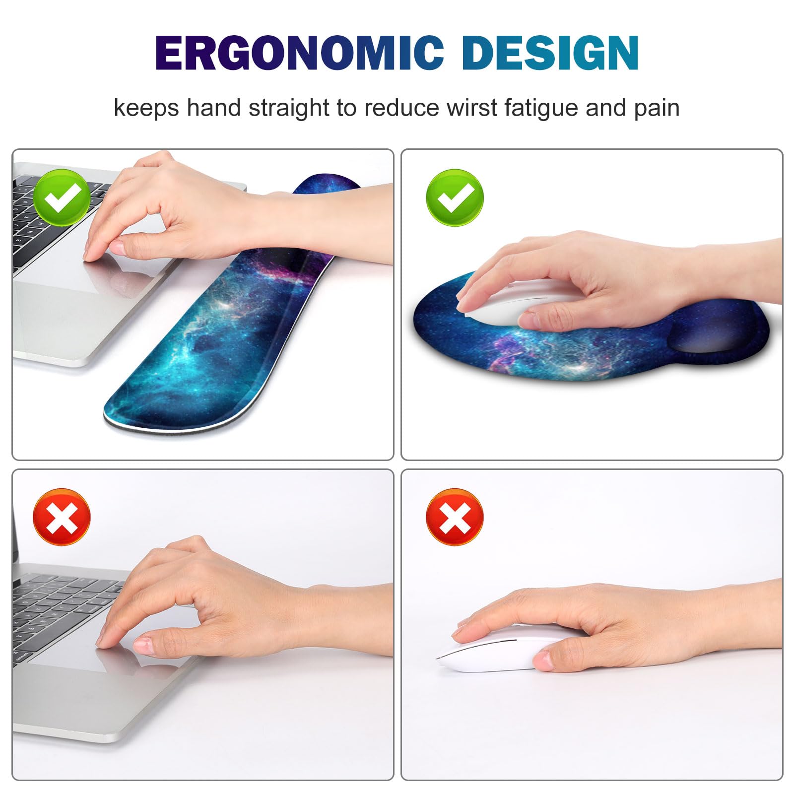 Mouse Pad, 4in1 Mousepad + Keyboard Wrist Rest+Mouse Wrist Rest+Coaster Set