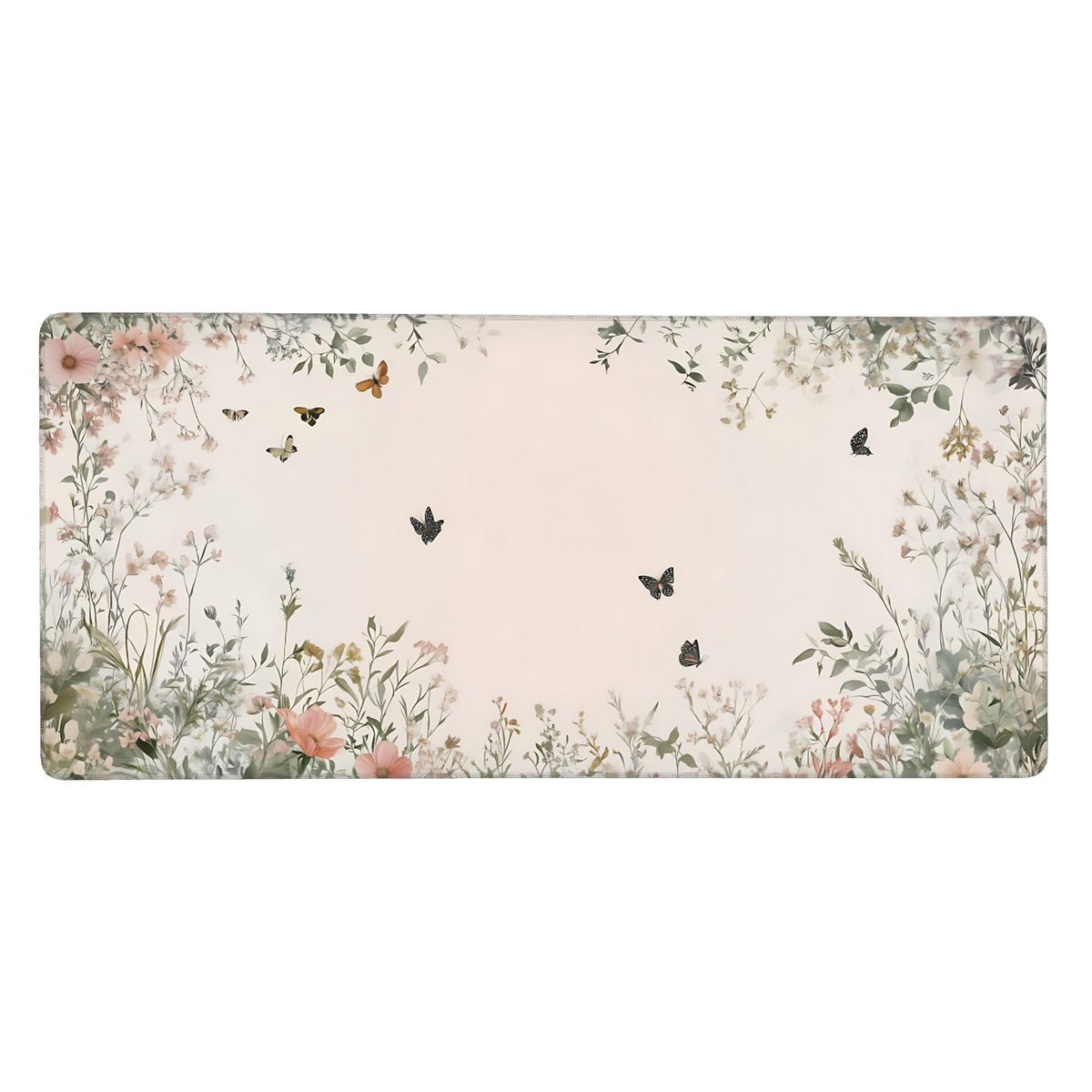 Cute Floral Aesthetic Wildflower Gaming Mouse Pad, Pink Macaron Desk Mat with Anti-Slip Base &