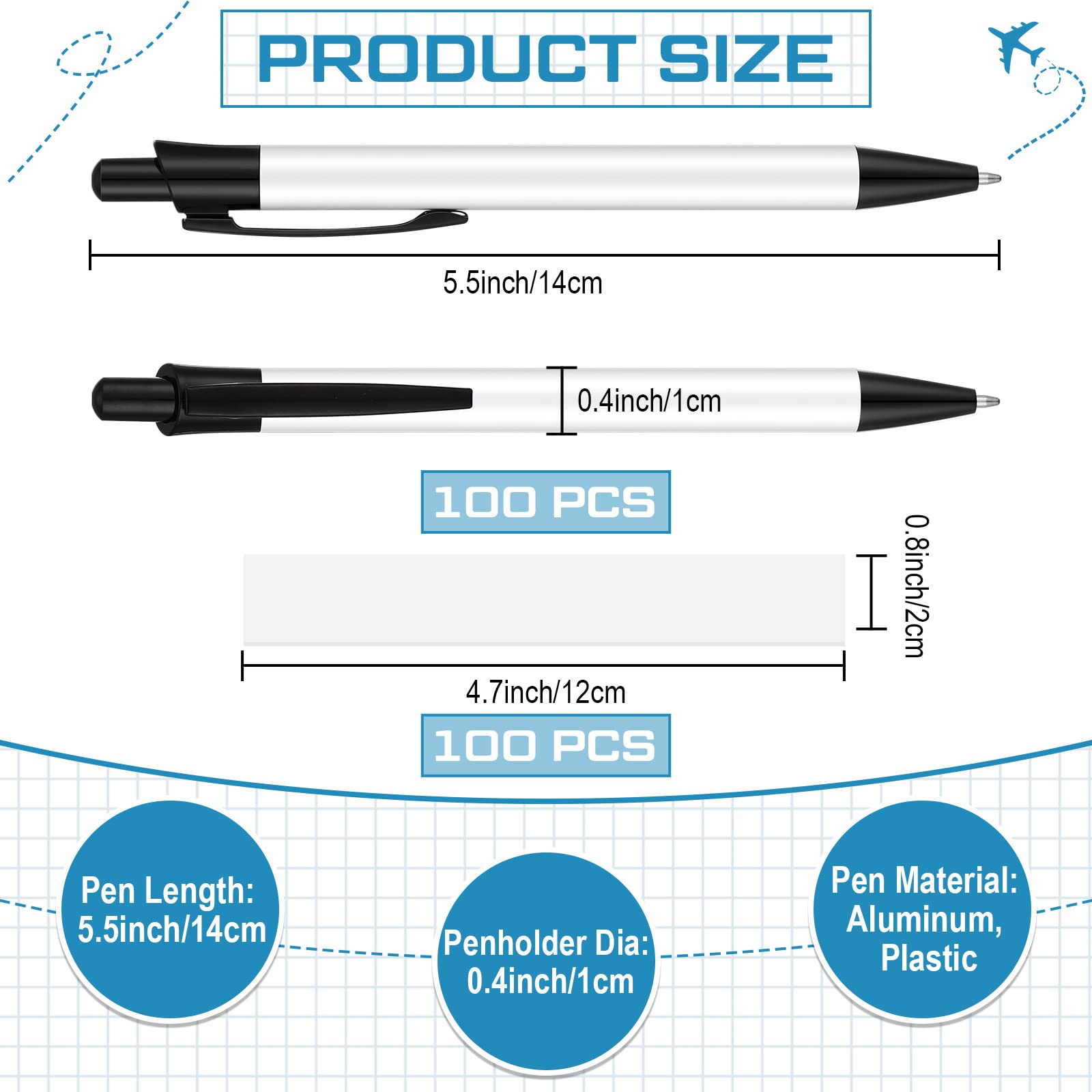 Yexiya Sublimation Pens Blank Heat Transfer Pen Sublimation Ballpoint Pen with Shrink Wrap White