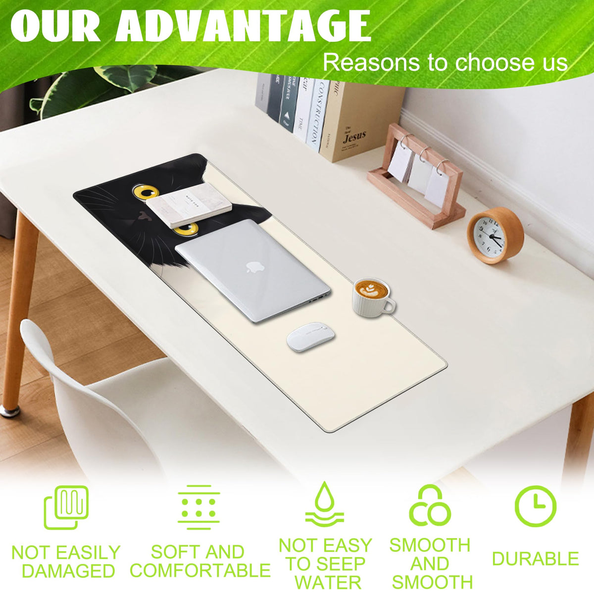 Eflxamz Desk Pad,Black Cat Desk Mat,Cute Cat Large Gaming Mouse Pad for Desk,Extended Big Computer
