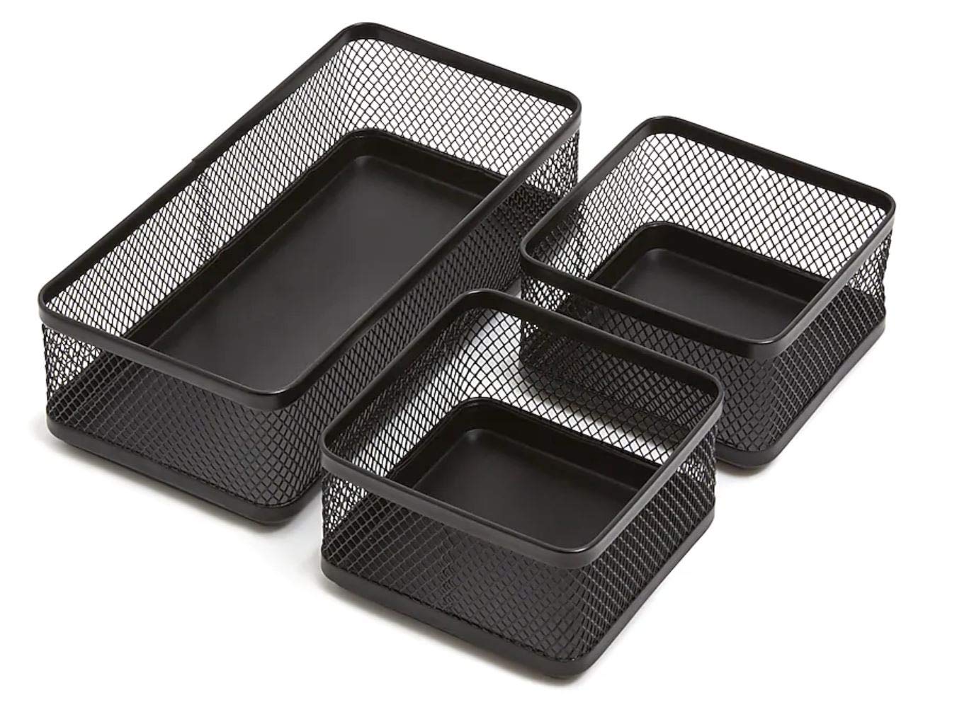 1InTheOffice Desk Baskets and Organizers Tray, Black Mesh Tray, Black Wire Mesh, 3-Compartment
