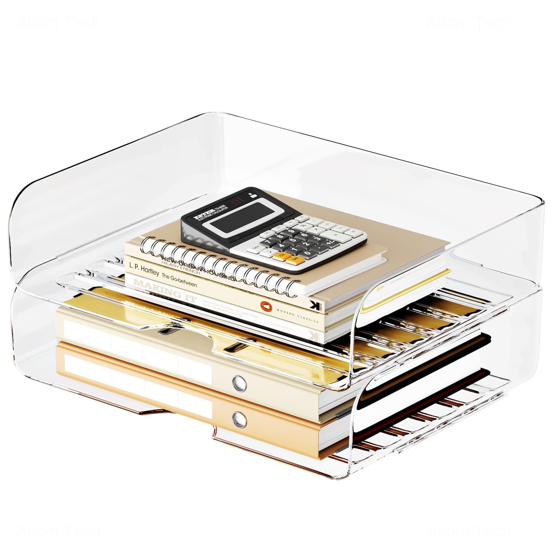 Tomorotec 2 Pack Clear Stackable Letter Tray, A4 Desk File Organizer Set