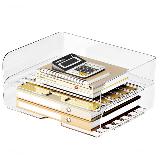 Tomorotec 2 Pack Clear Stackable Letter Tray, A4 Desk File Organizer Set