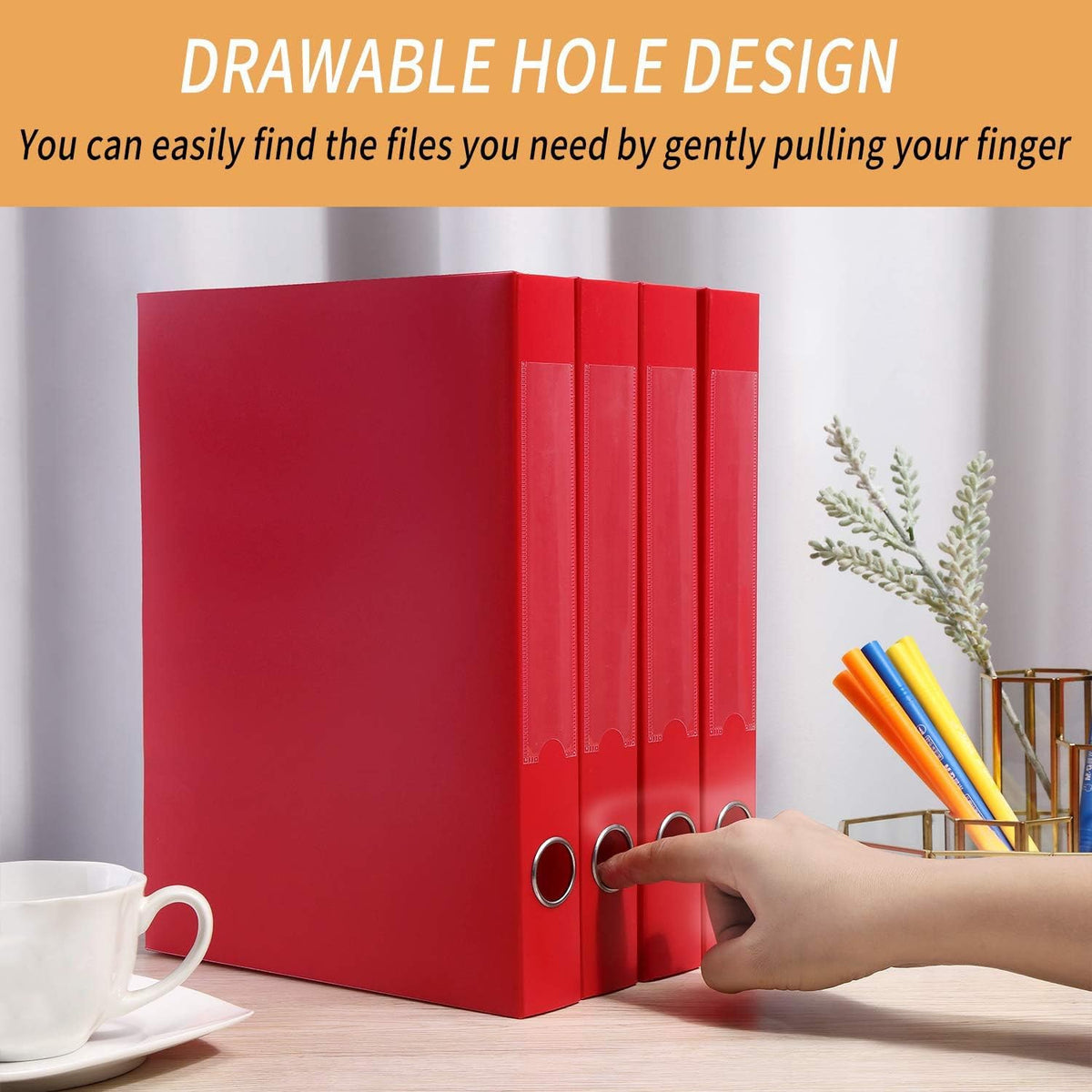 HUA JIE 4 Pack A4 Storage File Boxes Plastic Archives Cases with Lid,Red