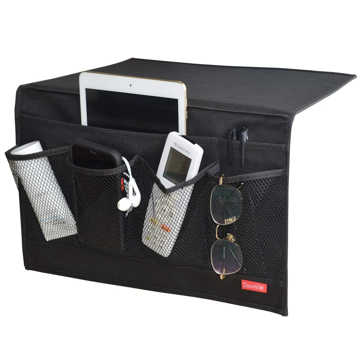 DuomiW Bedside Caddy Table Cabinet Storage Organizer 6 Pockets(Light Black)