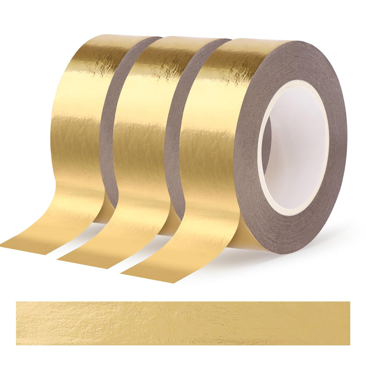 Fyguard Gold Washi Tape, 3 Rolls, 0.59 in x 65 Ft, Metallic Foil