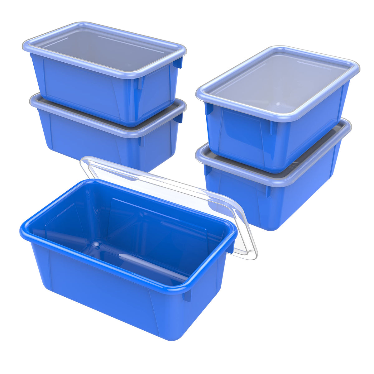 Storex Small Cubby Bins – Plastic Storage Containers for Classroom with Non-Snap Lid, 12.2 x 7.8 x