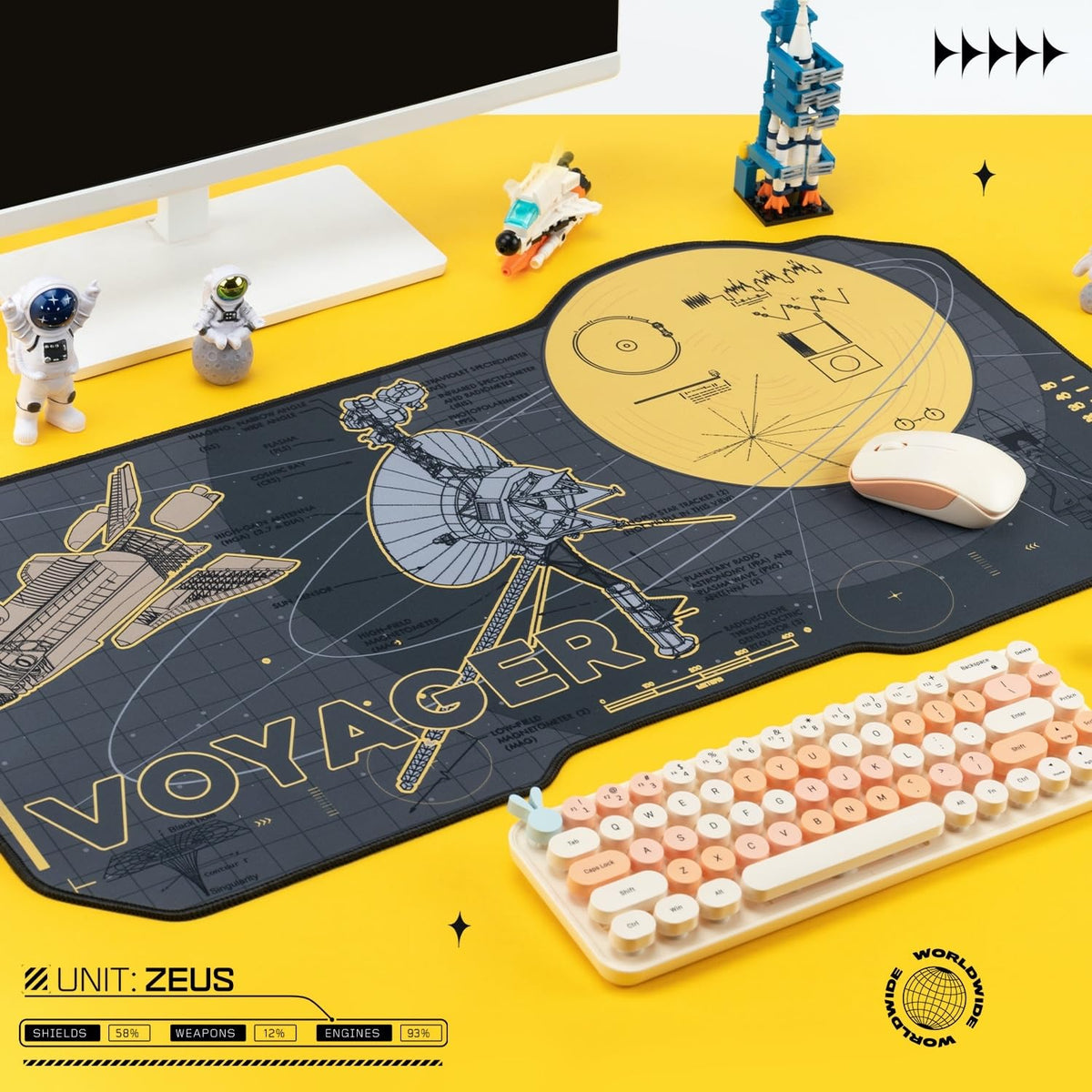 BelugaDesign Space Desk Pad | Voyager Spaceship Moon Galaxy Science SciFi Nerdy Mouse Pad | Large