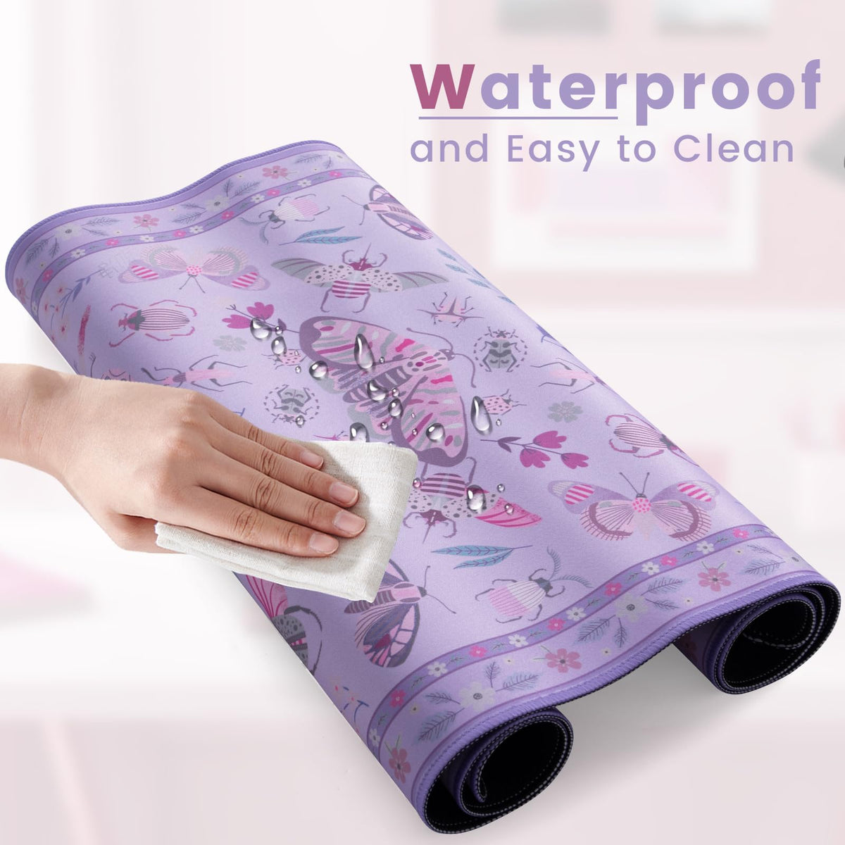 HAOCOO Purple Floral Desk Mat, XL Computer Pad for Office Aesthetics