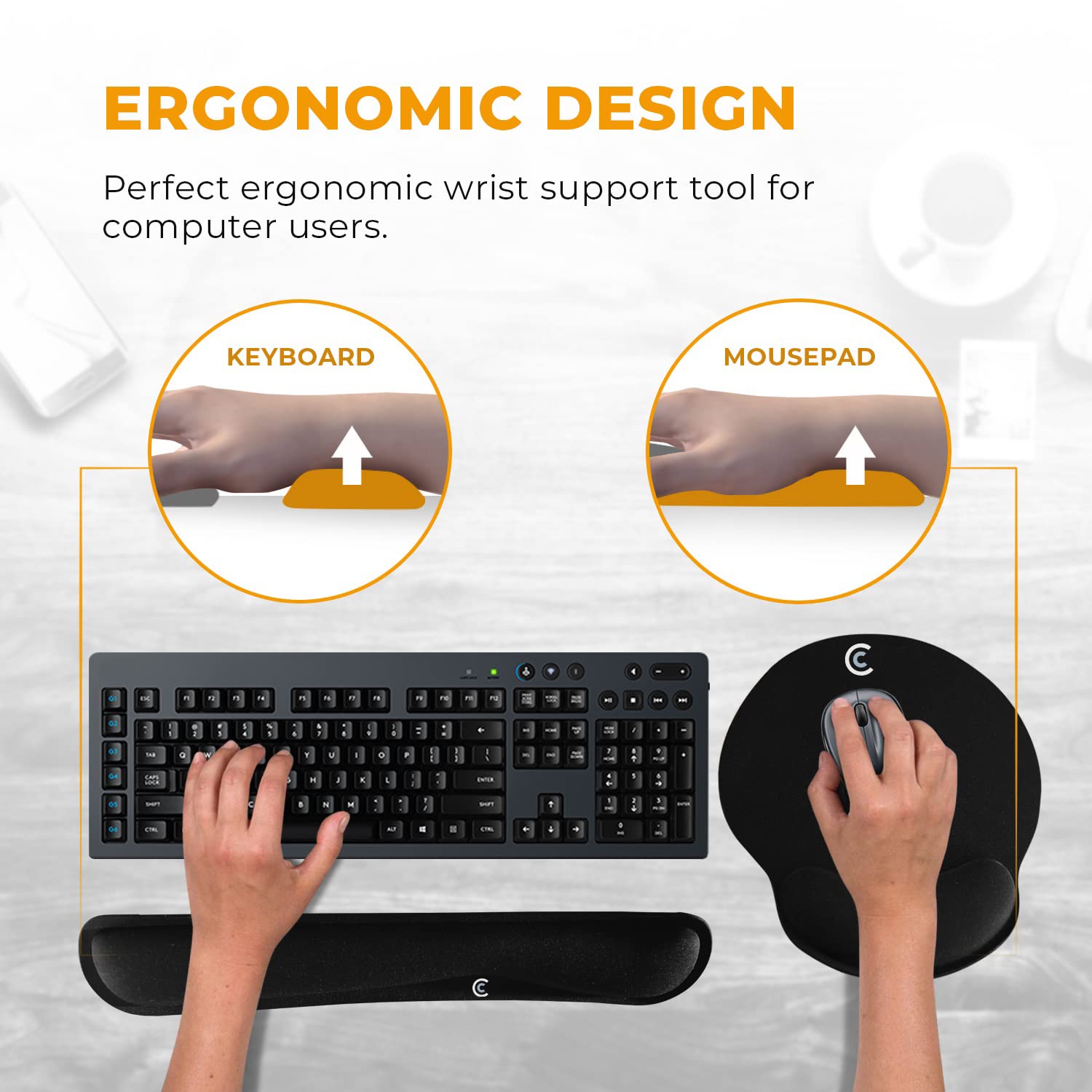 4pc Wrist Rests for Keyboard and Mouse Pad Set - Memory Foam Cushion, Black - Ergonomic Wrists Hand