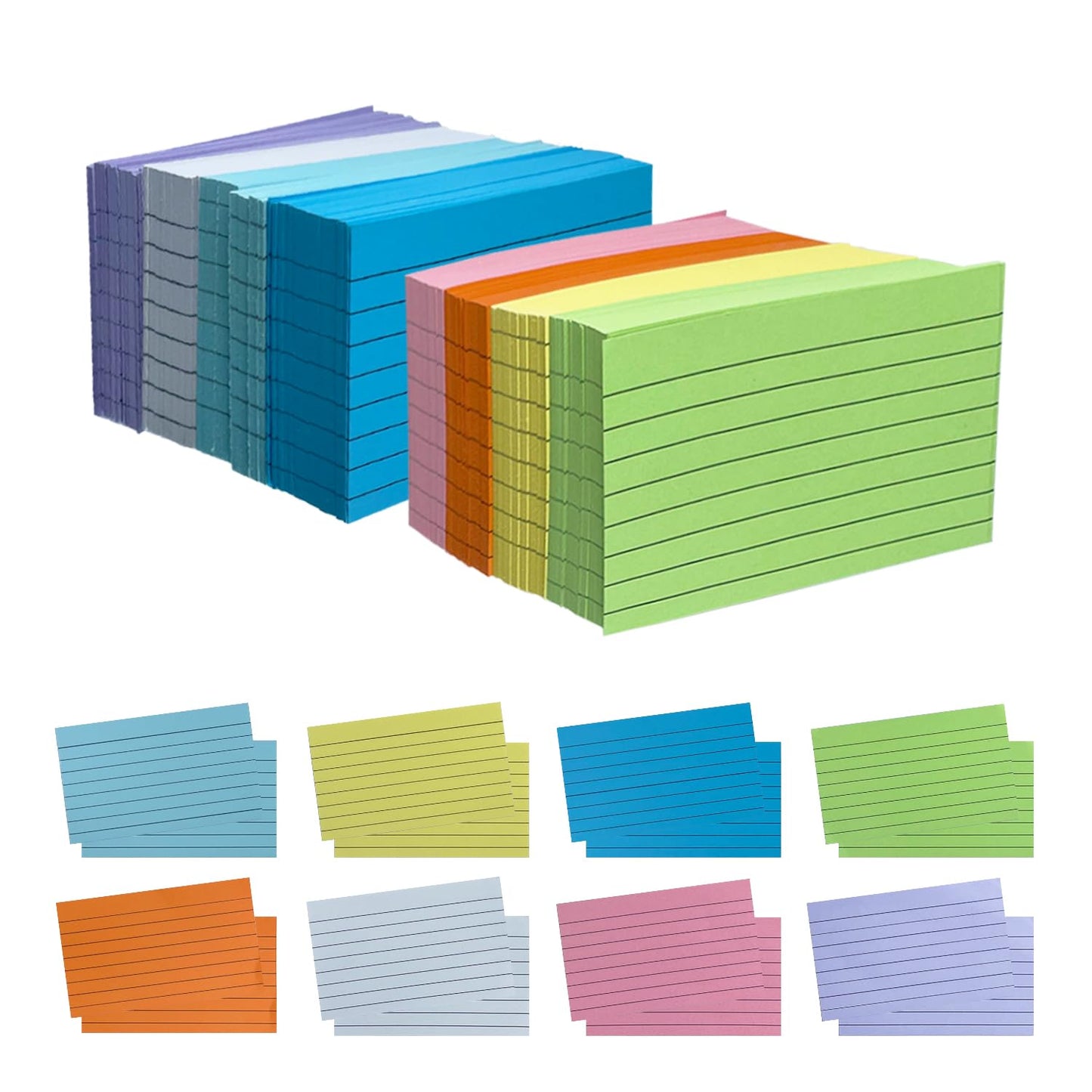 TFLFL Index Paper Cards 3x5 Inch, 1200PCS Flash Cards, Thin Note Cards Paper 8 Colors Ruled Index