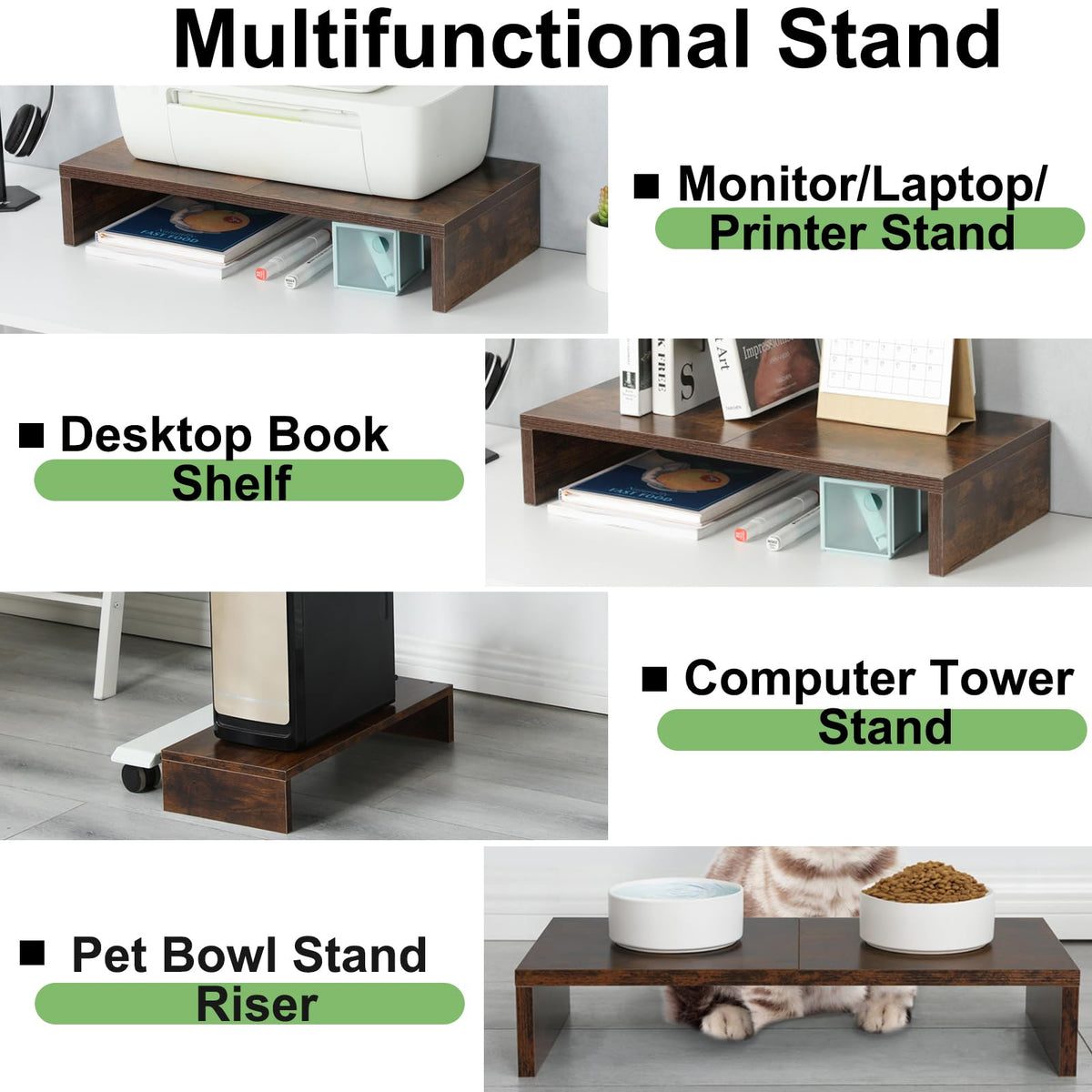 TEAMIX 2-Pack Monitor Stand Riser 20 inch, Wooden Tabletop Shelf, Brown