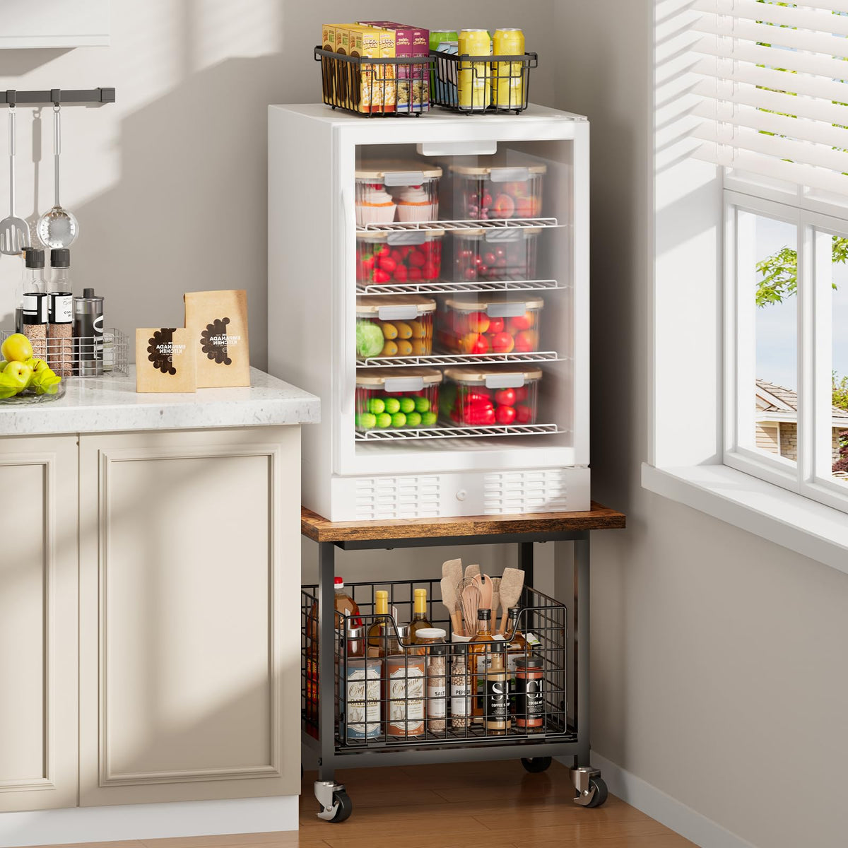 Mini Fridge Stand with Storage, Small Refrigerator Stand with Wheels, Rolling Mini Fridge Cart-Max
