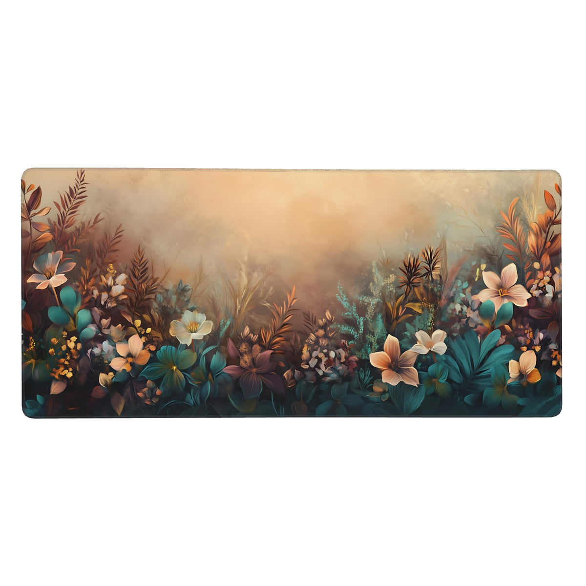 Floral Aesthetic Azalea Gaming Mouse Pad, Earth Tone Dreamy Desk Mat with Anti-Slip Base & Stitched