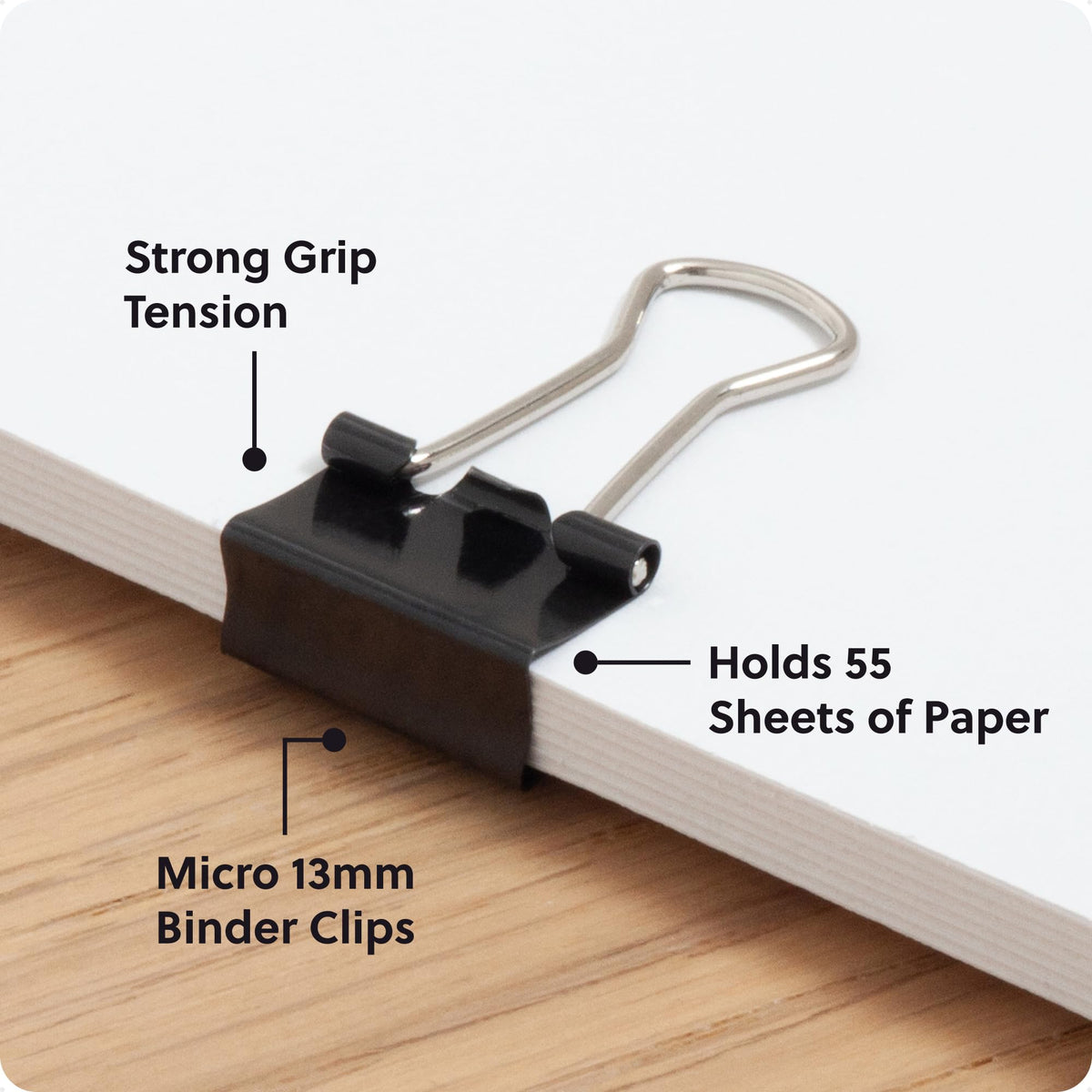 U Brands Binder Clips, 100-Count, 1/2 Inch, Small Paper Clamps, Black