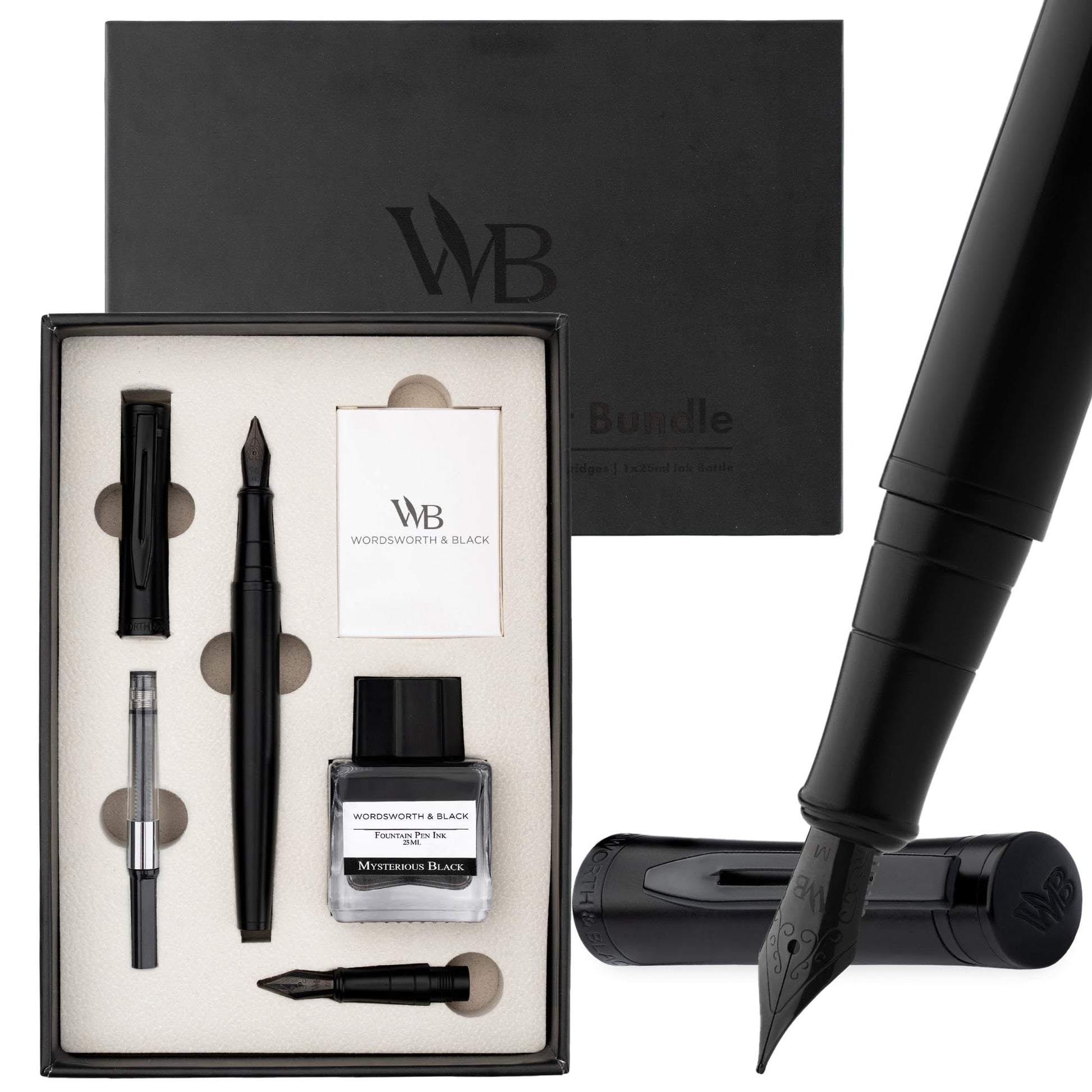 Wordsworth & Black Fountain Pen Gift Set, Medium & Extra Fine Nib,All Black