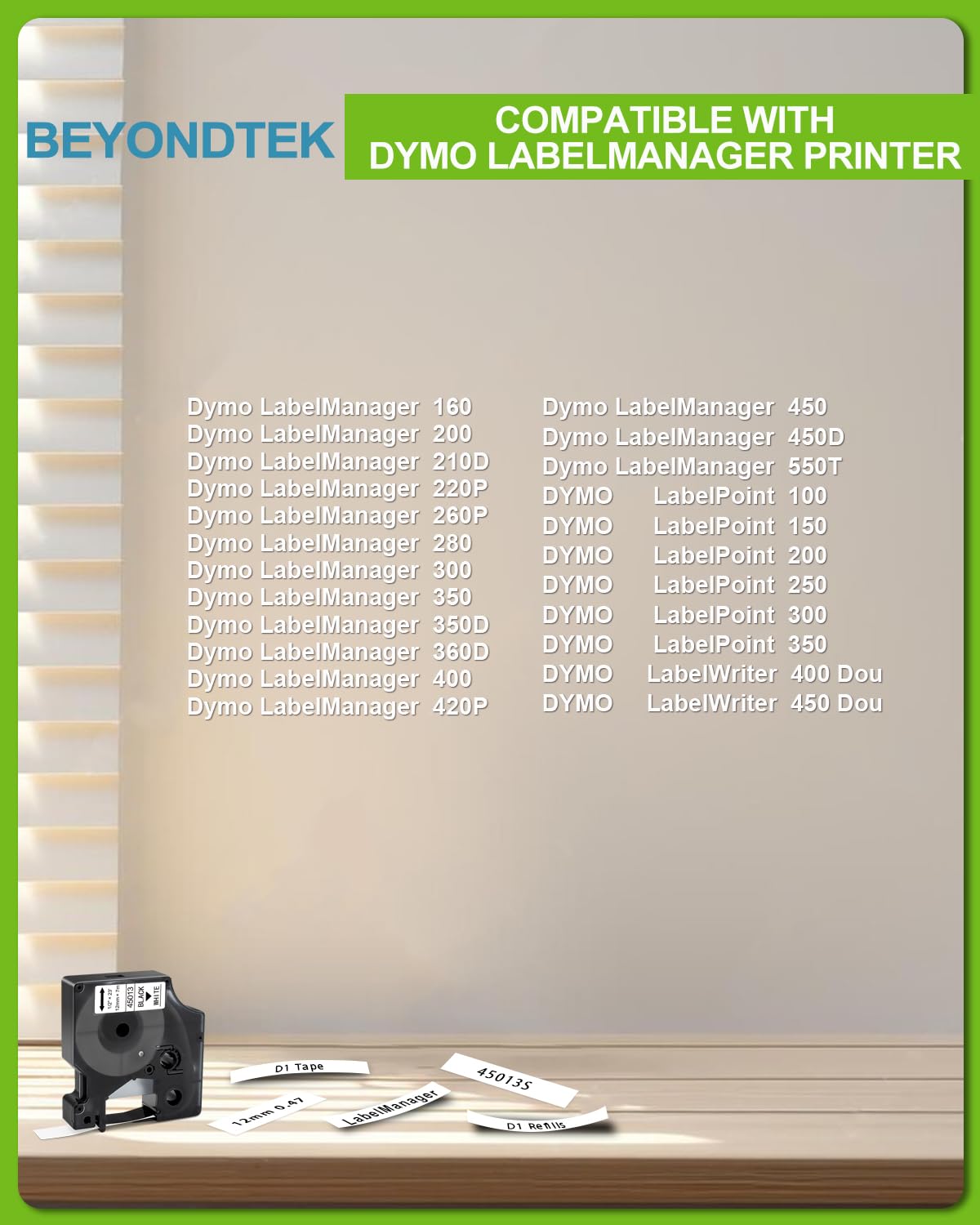 Work for Dymo D1 Label Maker Cartridges 45013s 12mm x 7m Black on White