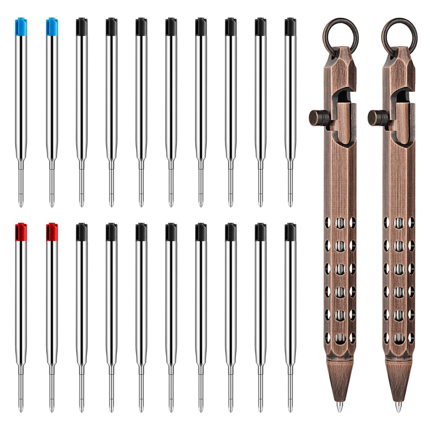 Origin-Joy 2 Pack Bolt Action Pen Set, Six Edge Solid Brass EDC Pocket Tactical Pen With 20