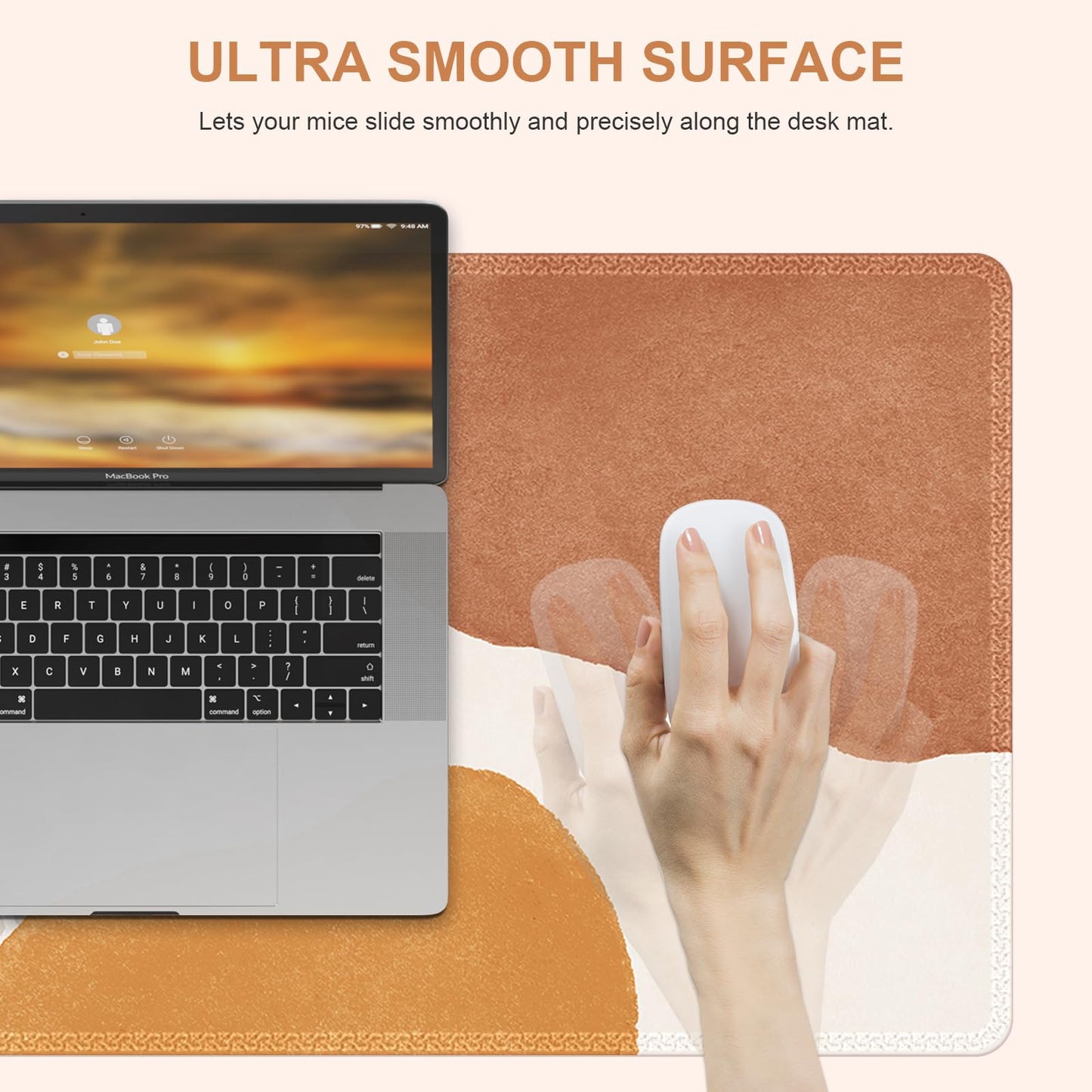 HAOCOO Boho Desk Mat, XL Non-Slip Mouse Pad for Office(Brown& Beige)
