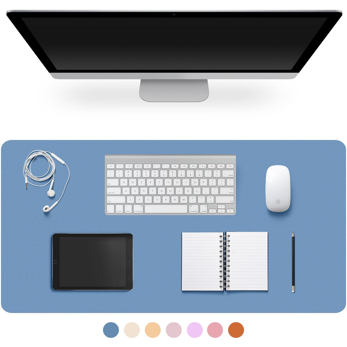 Leather Desk Pad Protector,Non-Slip Desk Pad(Sea Blue, 47.2" x 17")