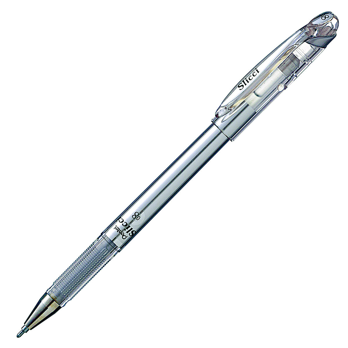 Pentel Arts Slicci 0.8mm Needle Tip, Medium Gel Pen, Silver Metallic Ink (BG208-Z), 12 Pack