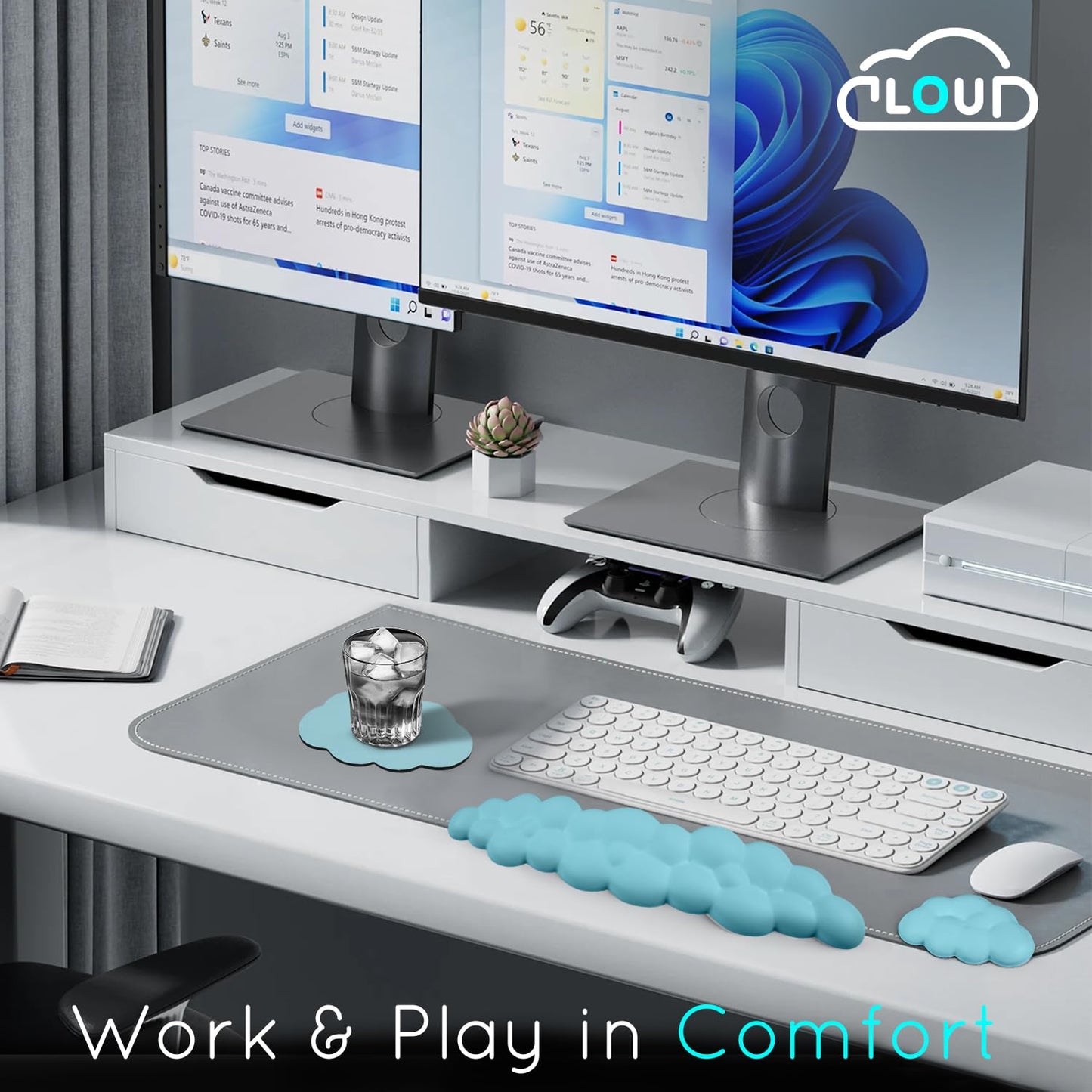 Cloud Wrist Rest for Computer Keyboard and Mouse - Ergonomic Memory Foam With Non-Slip Base