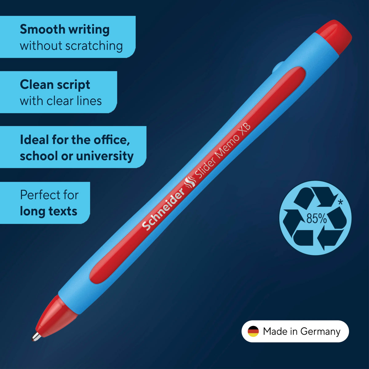 Schneider Slider Memo XB (Extra Broad) Ballpoint Pen, 1.4 mm, Light Blue Barrel, Red Ink, Box of 10