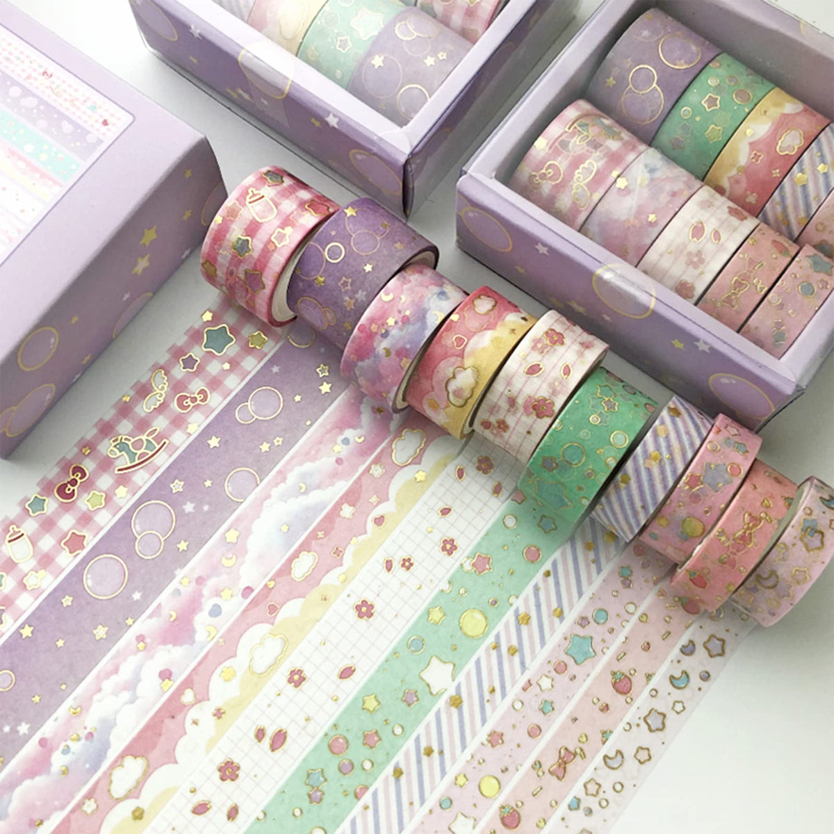 YUBX Creative Washi Tape Set 10 Rolls Gold Foil Print Decorative Masking Tapes for Arts, DIY