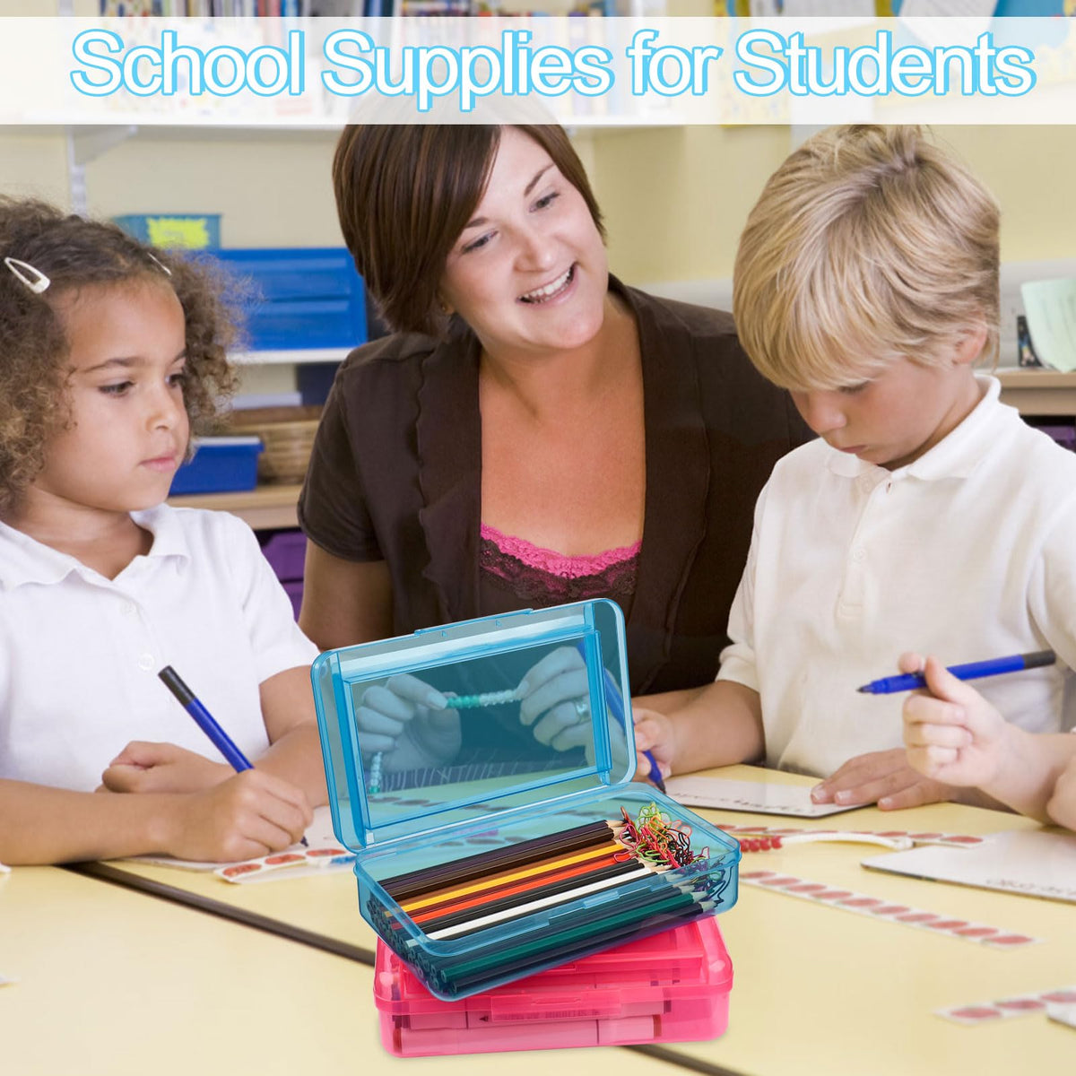 Meiikun Pencil Box, Large Capacity Pencil Boxes 2 Compartments, Hard Pencil Case with Snap-tight