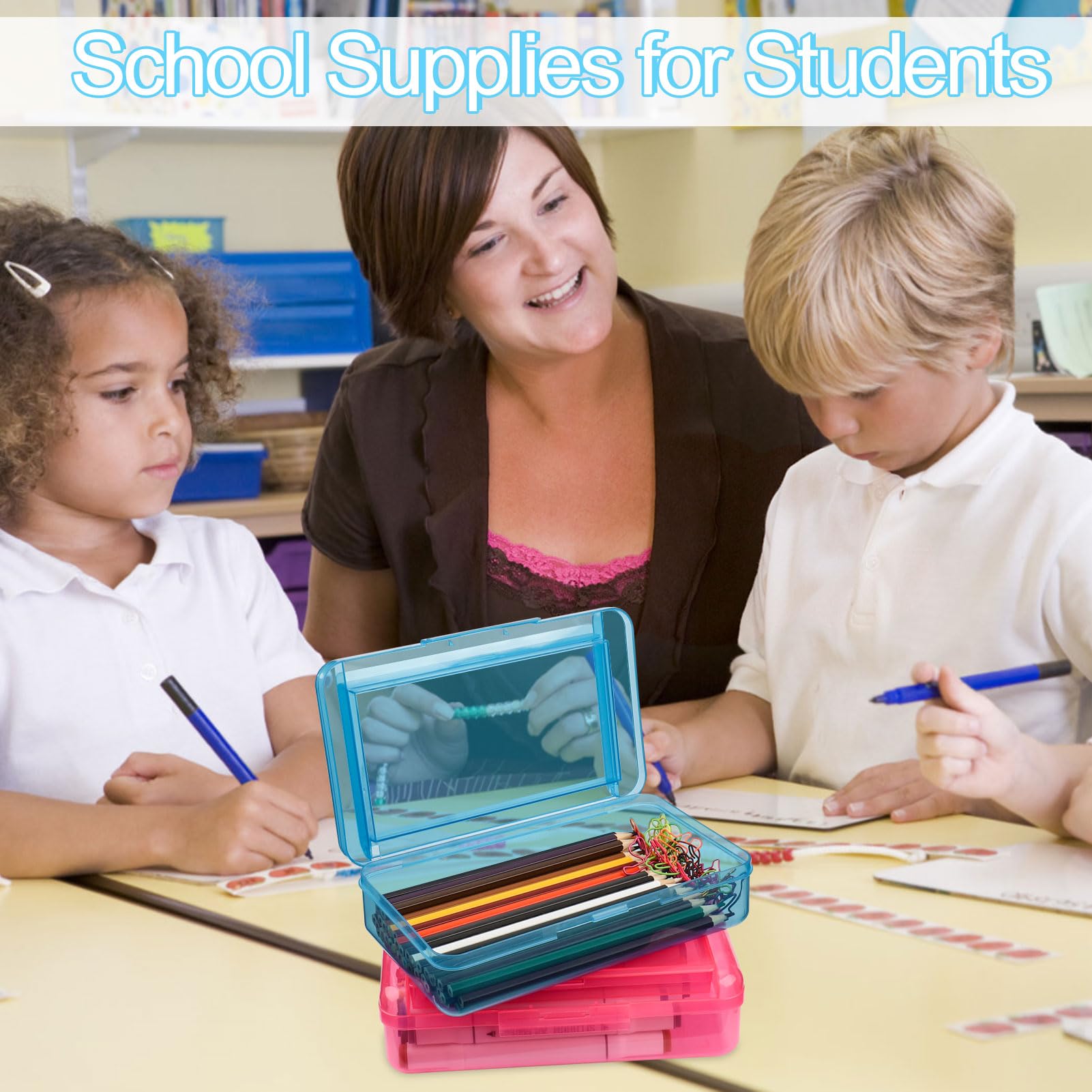 Meiikun Pencil Box, Large Capacity Pencil Boxes 2 Compartments, Hard Pencil Case with Snap-tight