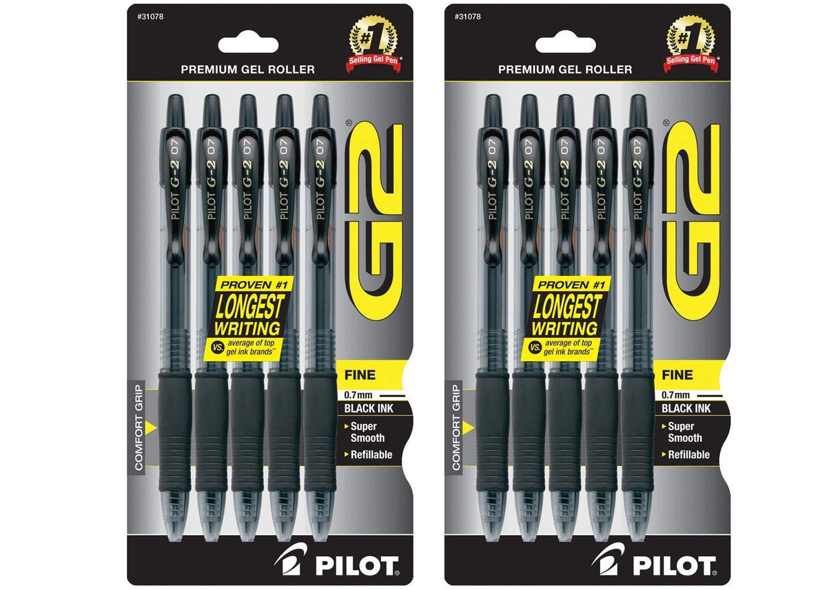 PILOT G2 Premium Refillable & Retractable Rolling Ball Gel Pens, Fine Point, Black Ink, 10-Pack