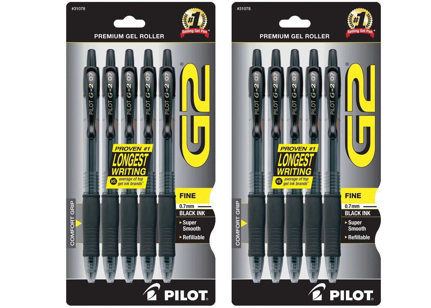 PILOT G2 Premium Refillable & Retractable Rolling Ball Gel Pens, Fine Point, Black Ink, 10-Pack