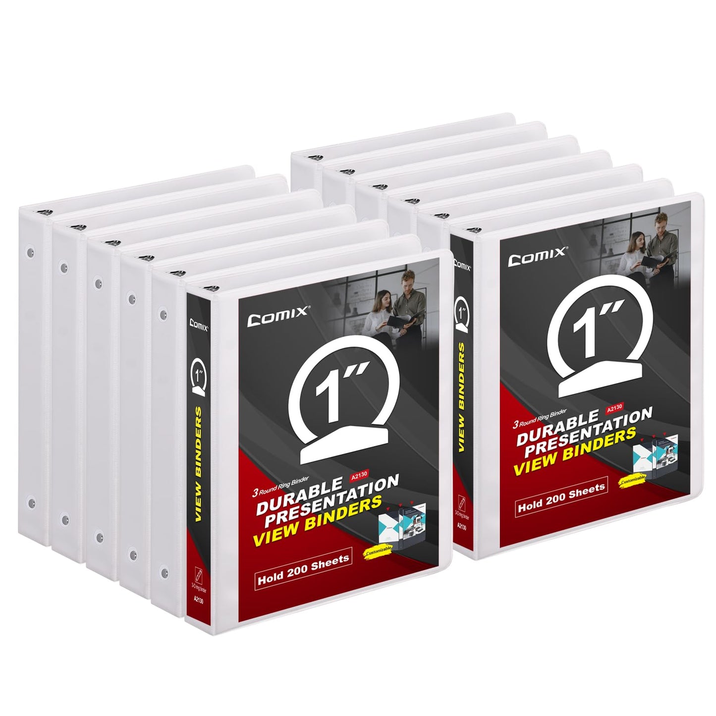 Comix Sturdy 3 Ring Binder 1 inch with Clear View Cover, 1" Round Ring View Binder, PVC-Free