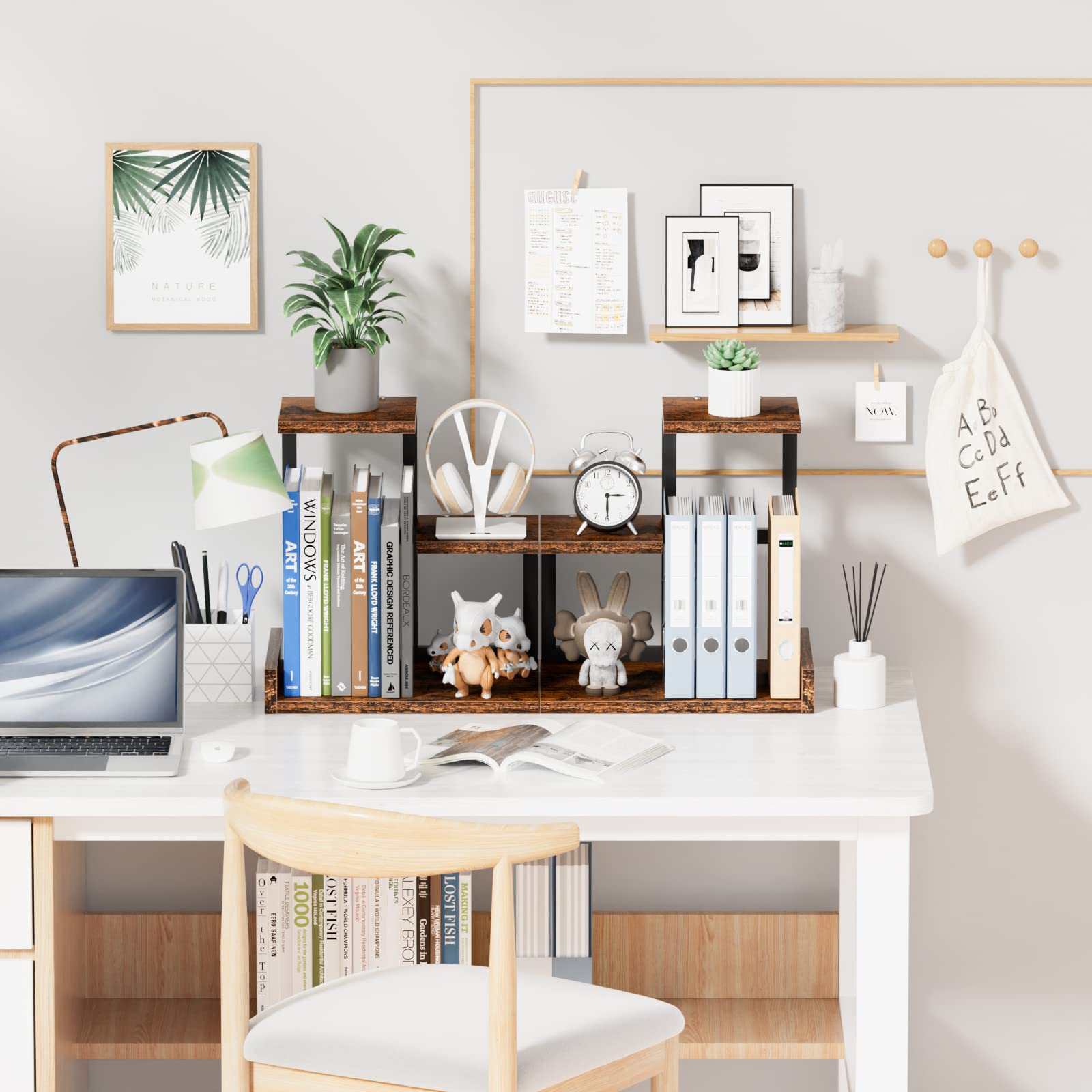 Gannyfer Office Decor Desk Shelf Organizer - Wood Desktop Shelf, Freestanding Desk Hutch, 3 Tier