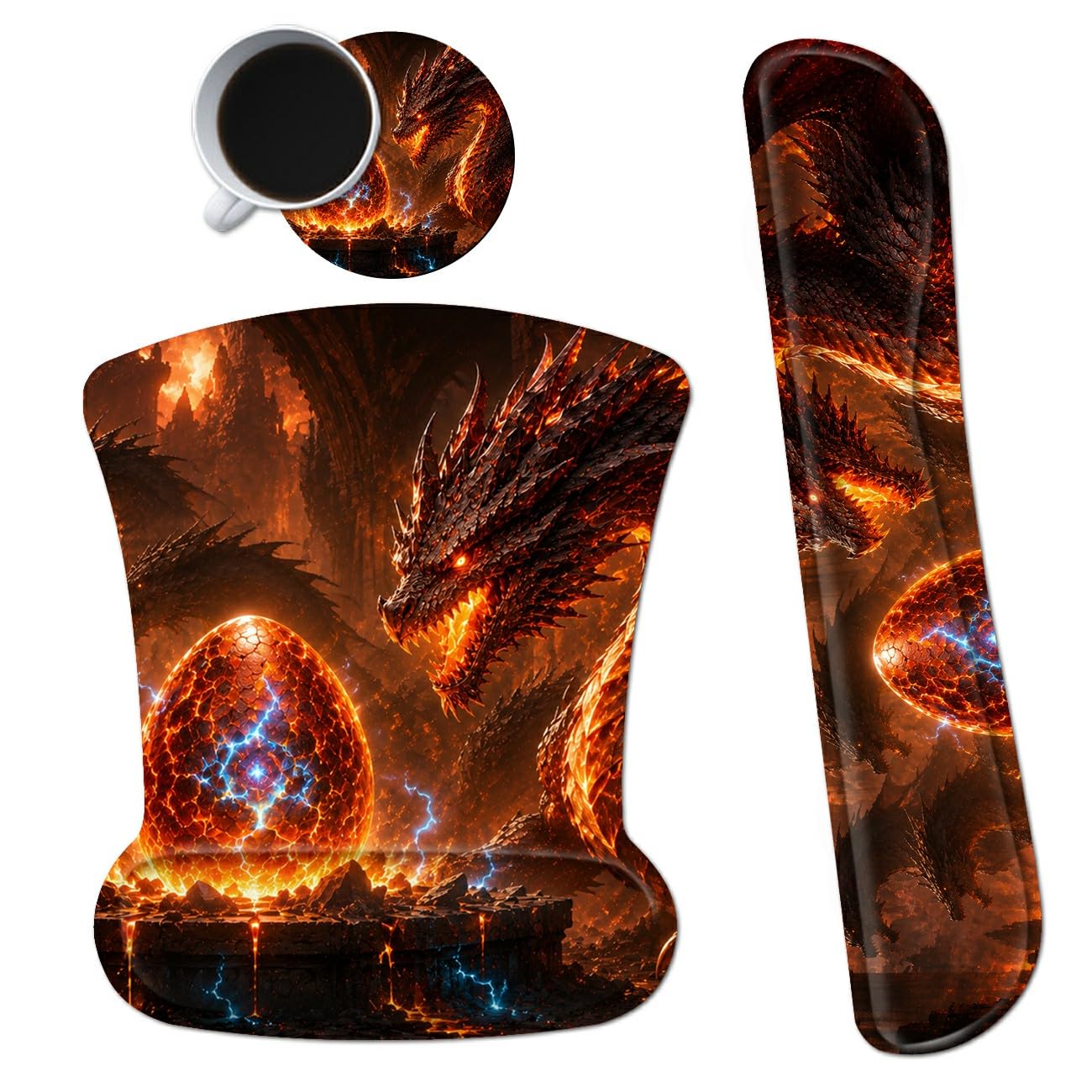 3-in-1 Ergonomic Memory Foam Keyboard Wrist Rest Pad Set, Dragon Egg