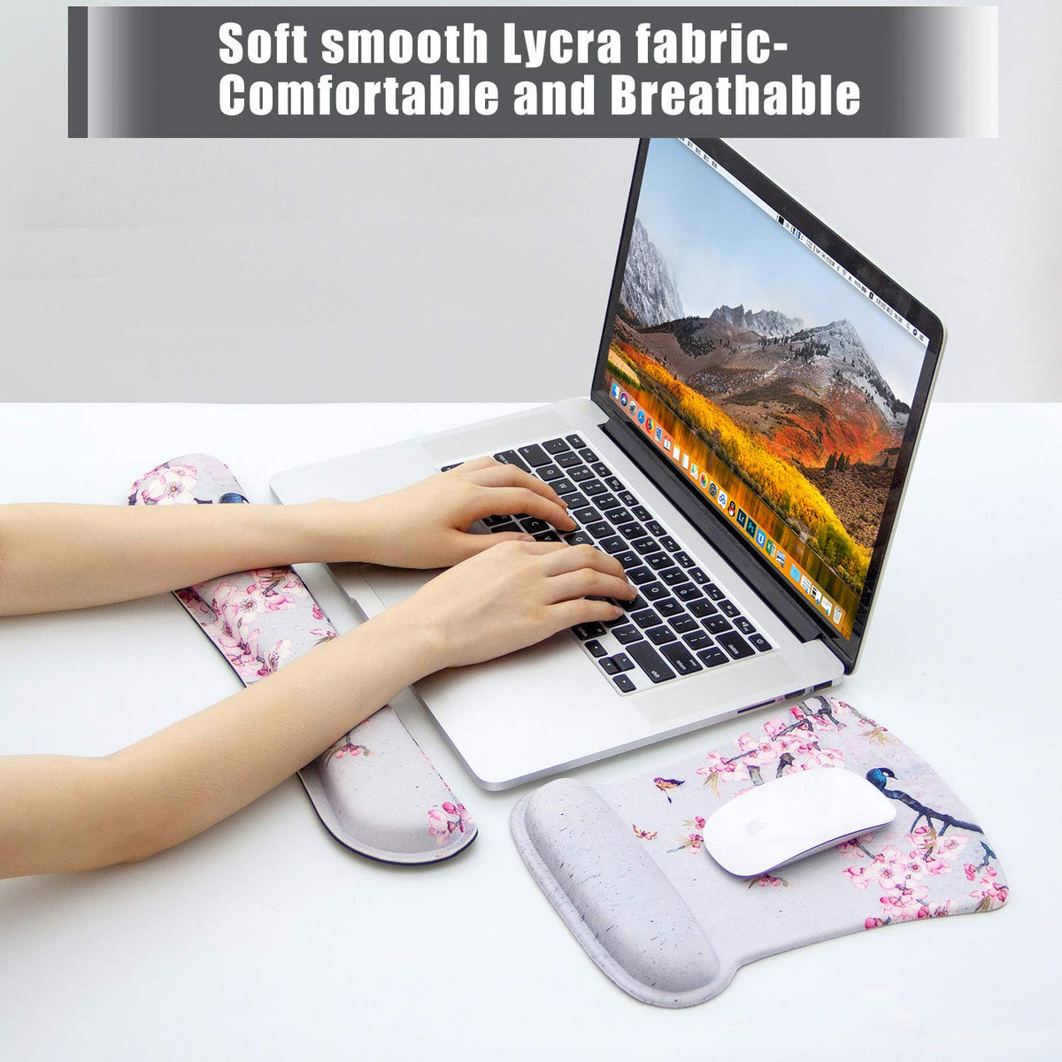 Ergonomic Keyboard Mouse Pad Set with Wrist Rest Support, Memory Foam Hand Rest Wrist Cushion Set