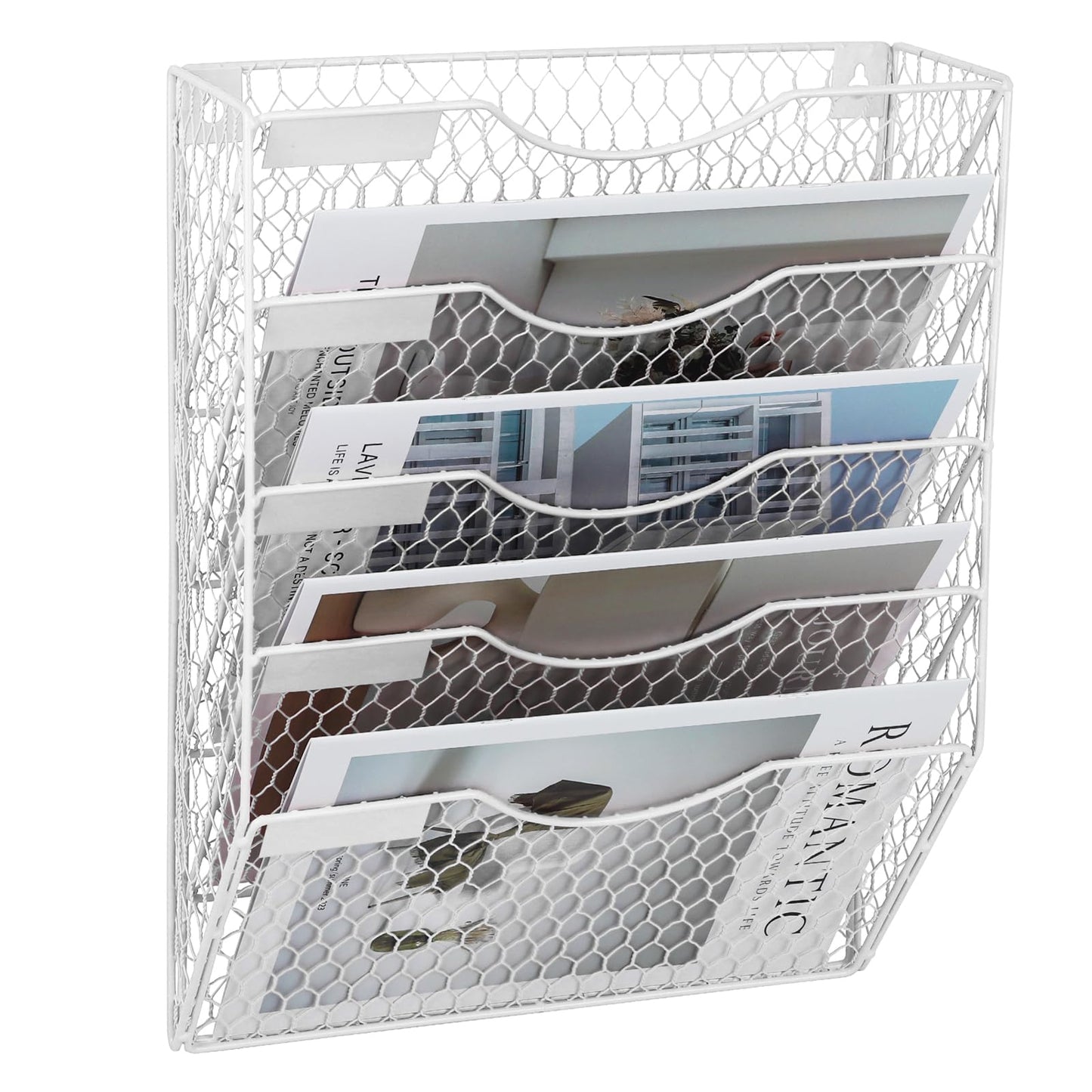 EASEPRES Mail Organizer Wall Mount Hanging File Holder Storage, Metal Chicken Wire Magazine Rack 5